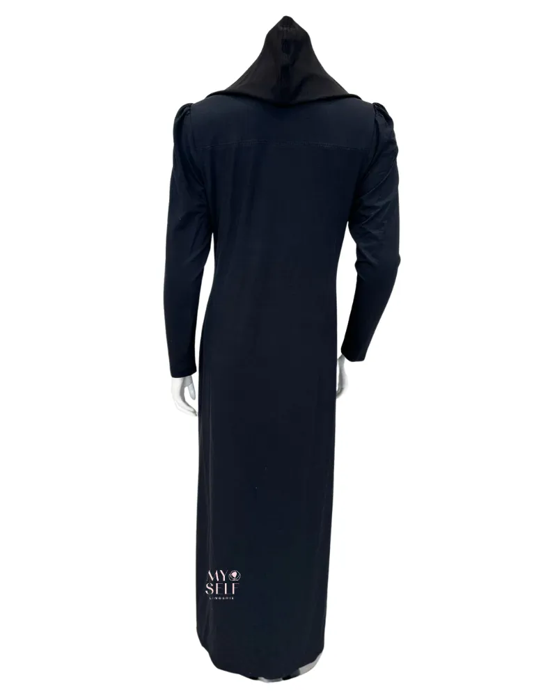 S6802 Black Kangaroo Zippered Jersey Morning Robe