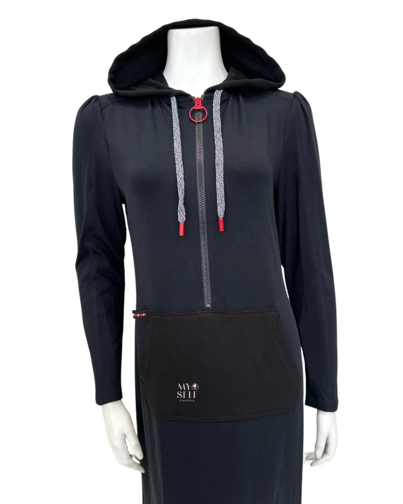 S6802 Black Kangaroo Zippered Jersey Morning Robe
