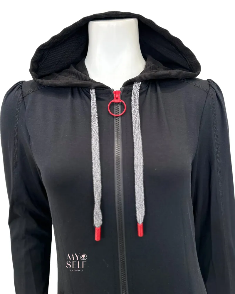S6802 Black Kangaroo Zippered Jersey Morning Robe