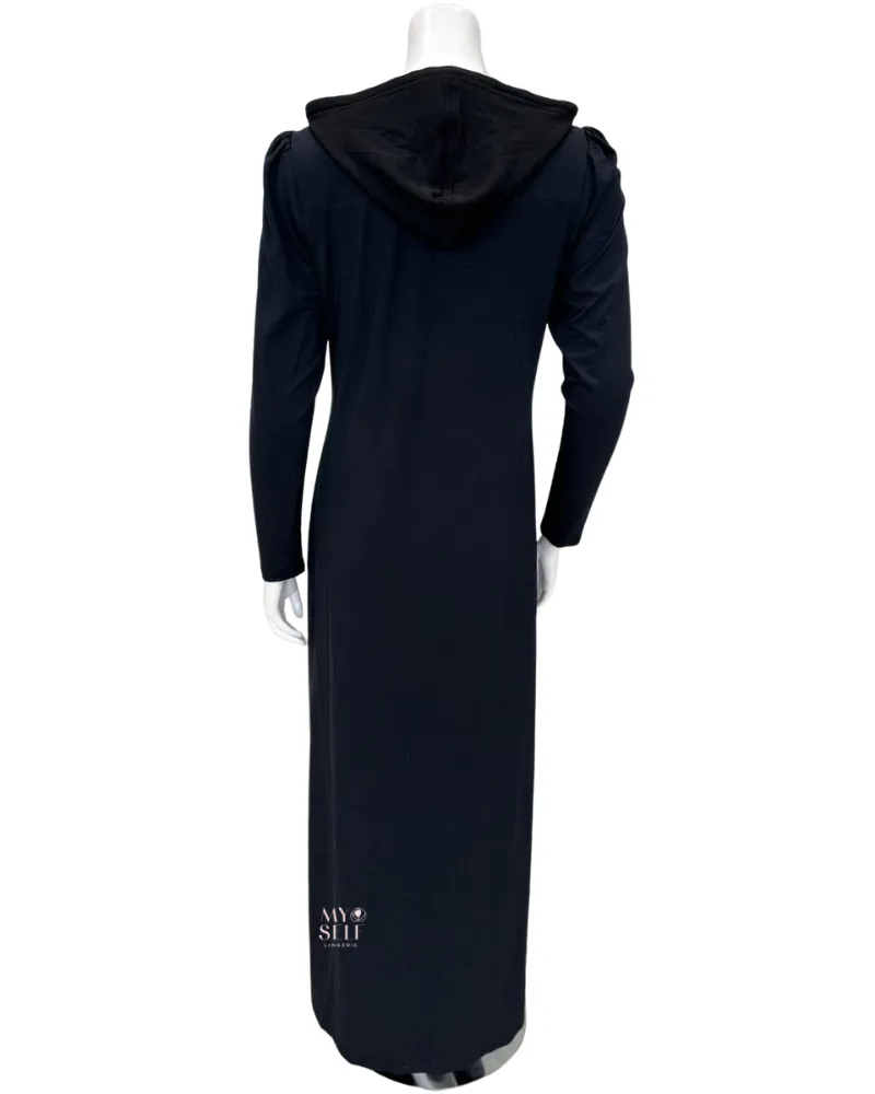 S6802 Black Kangaroo Zippered Jersey Morning Robe