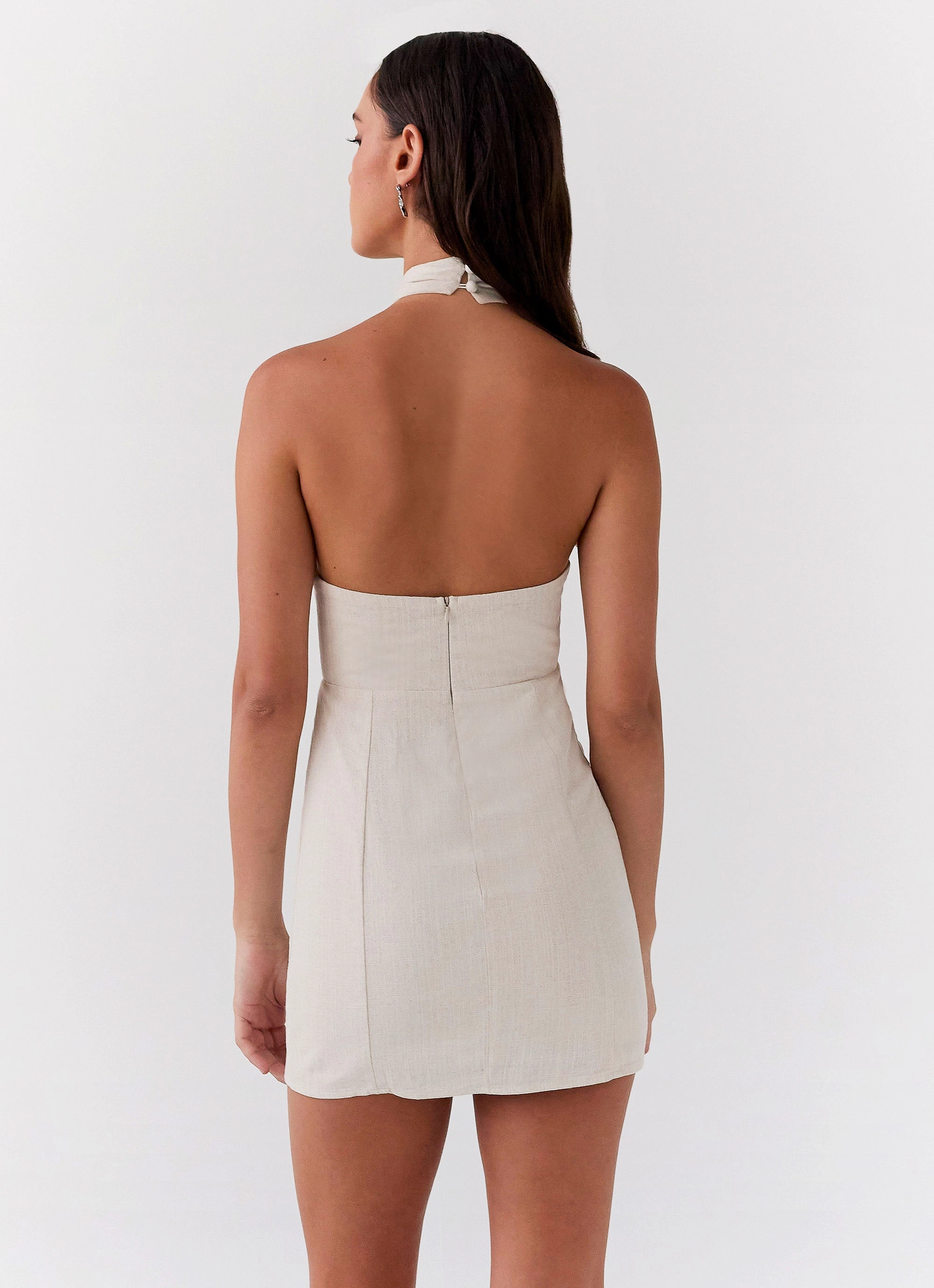 Sabine Linen Mini Dress - Oatmeal Fall Favorite Smart Fit