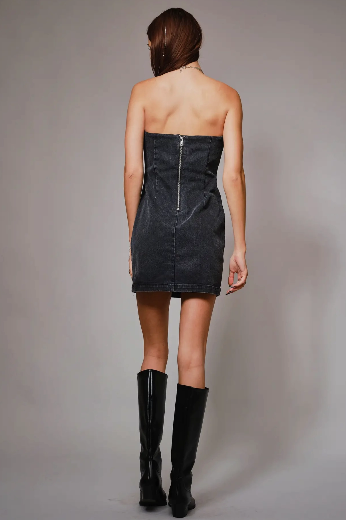 Saddle Stitch Dress-Black Denim Quick Elegance