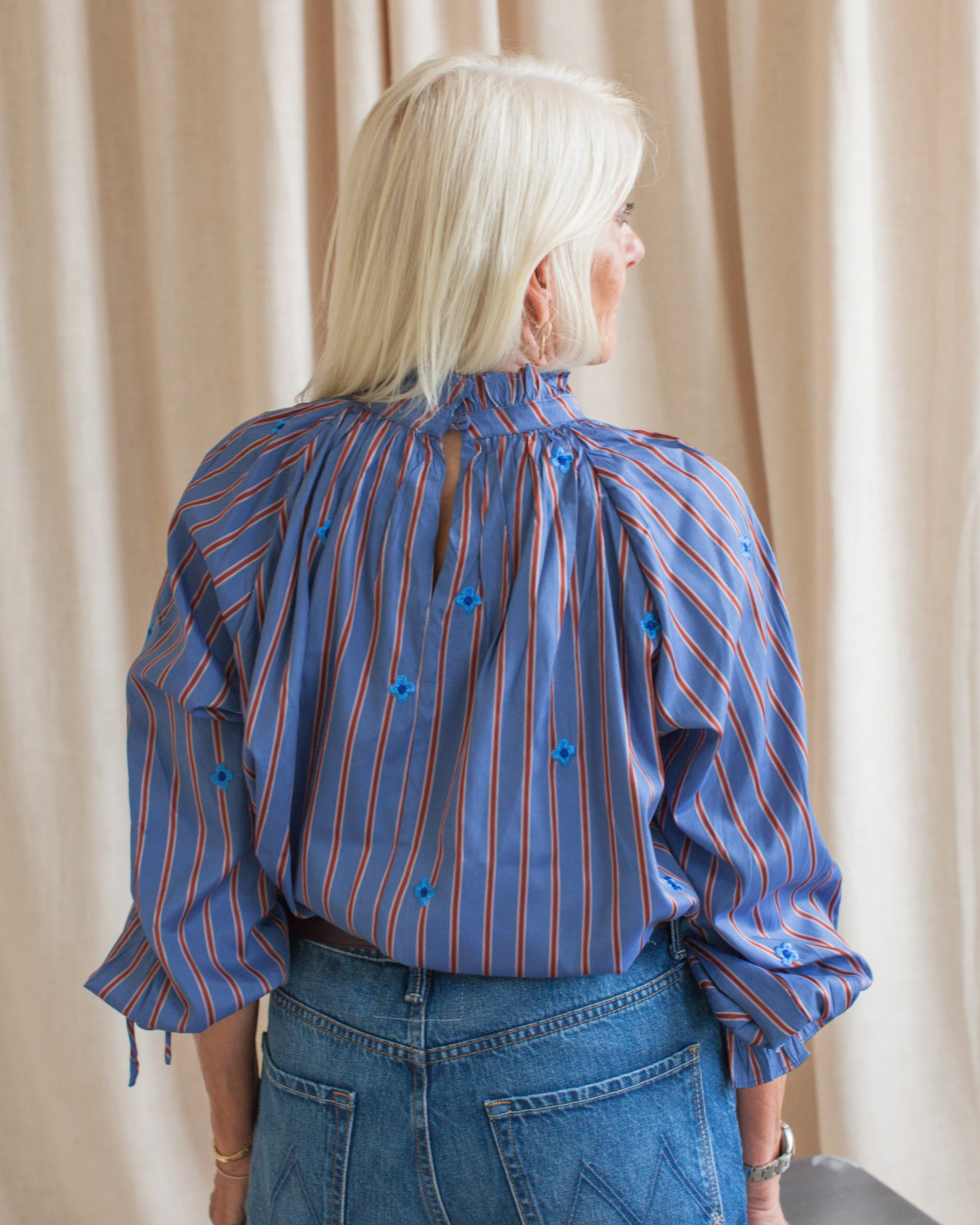 Sadie Stripe Blouse - Blue FourWayStretchFabric SolarReflectiveFinish