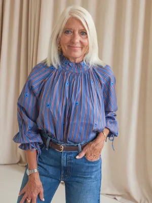 Sadie Stripe Blouse - Blue Antibacterial Fabric SlipResistant