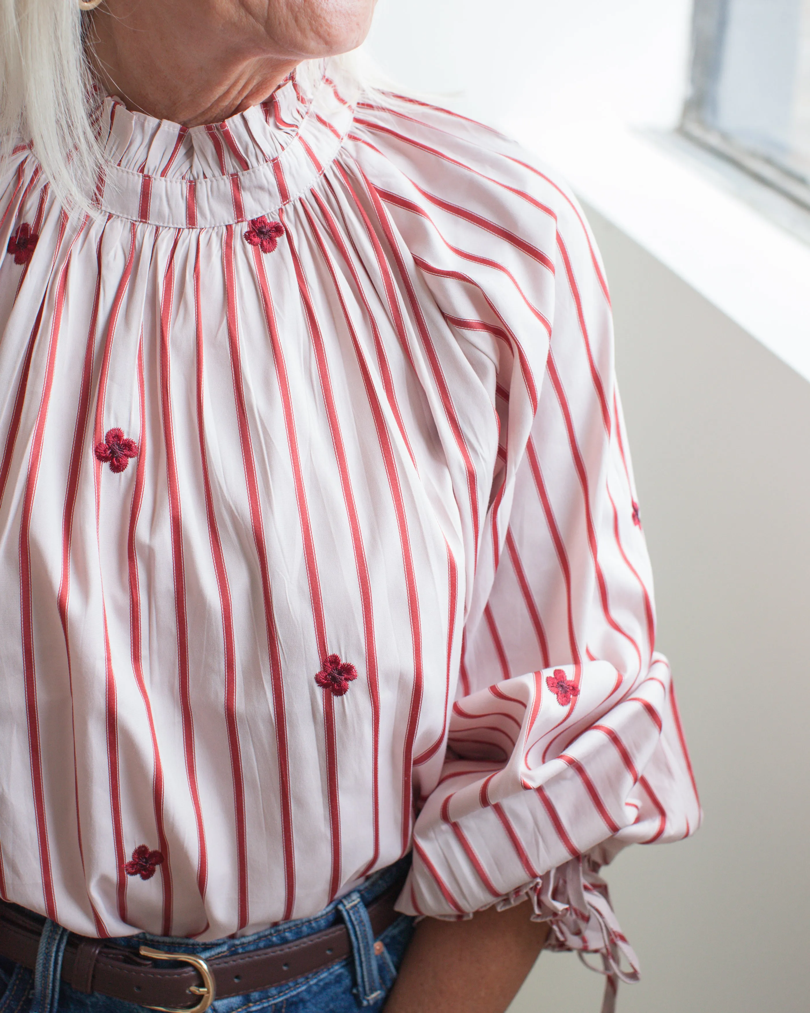 Sadie Stripe Blouse - Pink Friction Resistant Shoulder OEKOTEX Certified Fabric