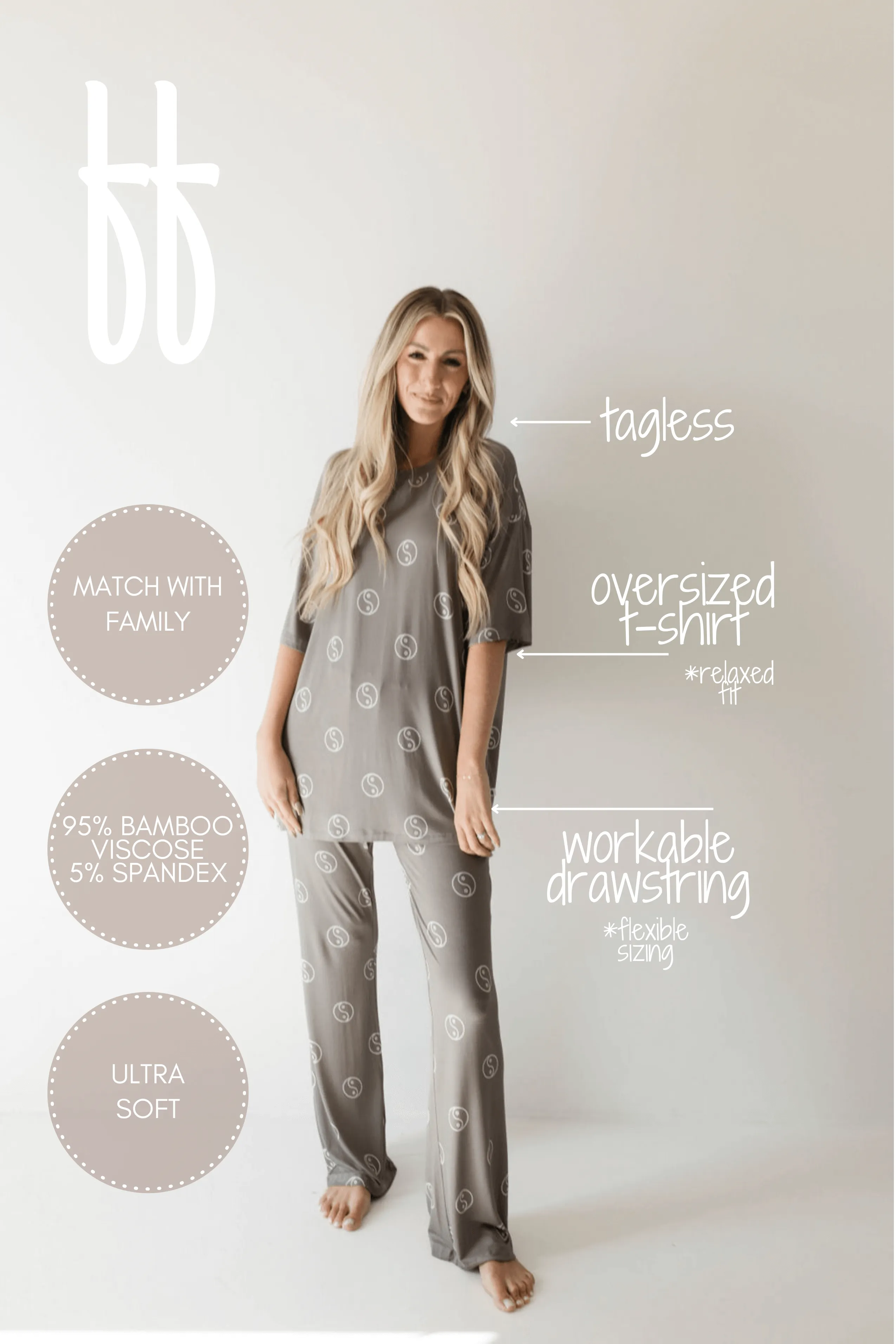 Sage Yin Yang | Short Sleeve Women's Bamboo Pajamas