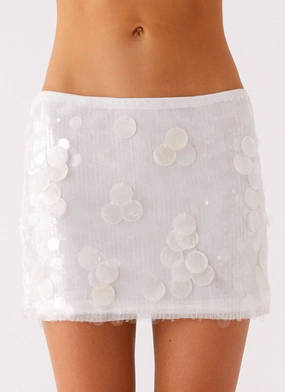 Salihah Sequin Shell Mini Skirt - White Laser cut
