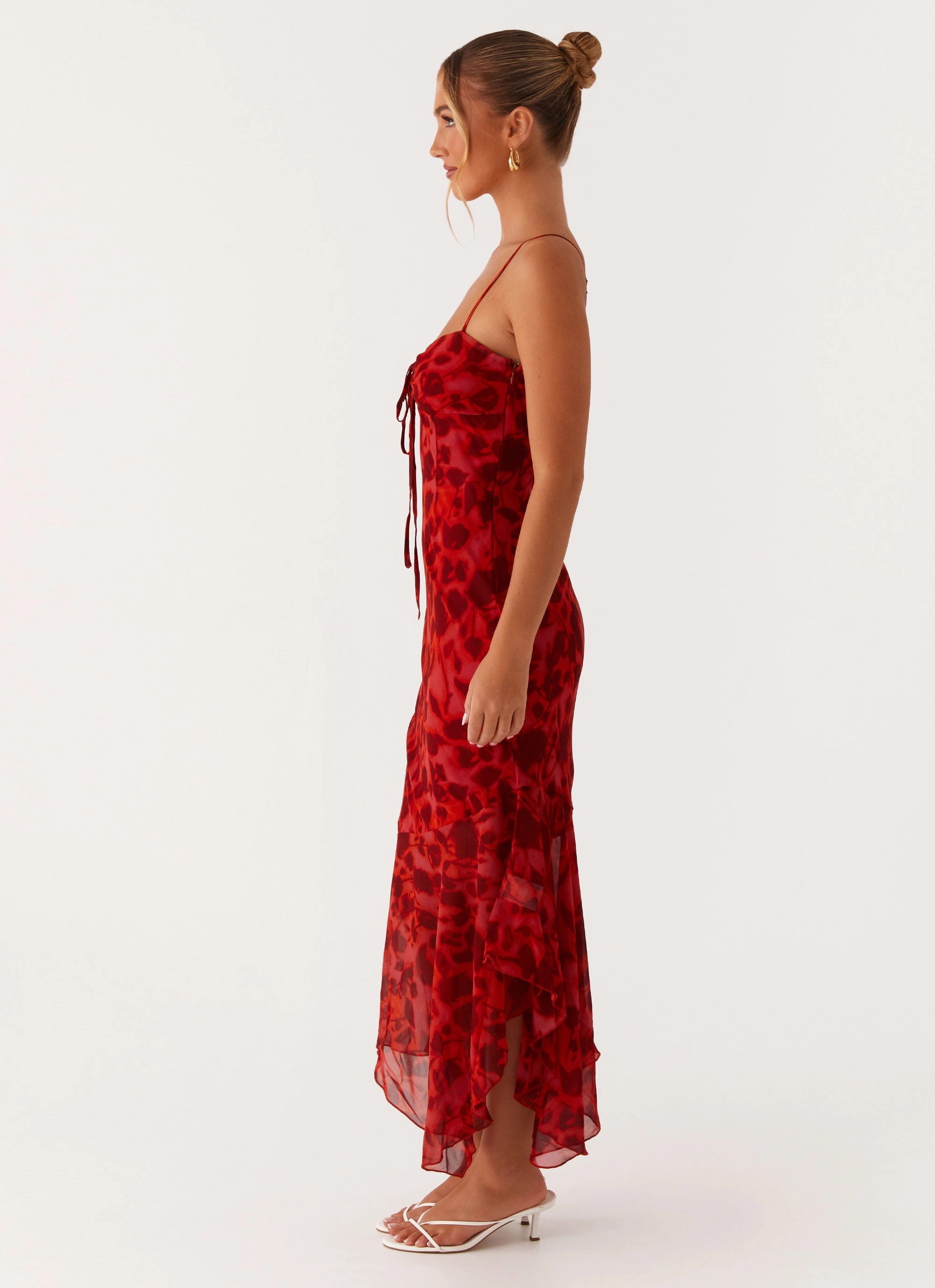 Sally Midi Dress - Deep Red Floral Euro Ease Basic Cool