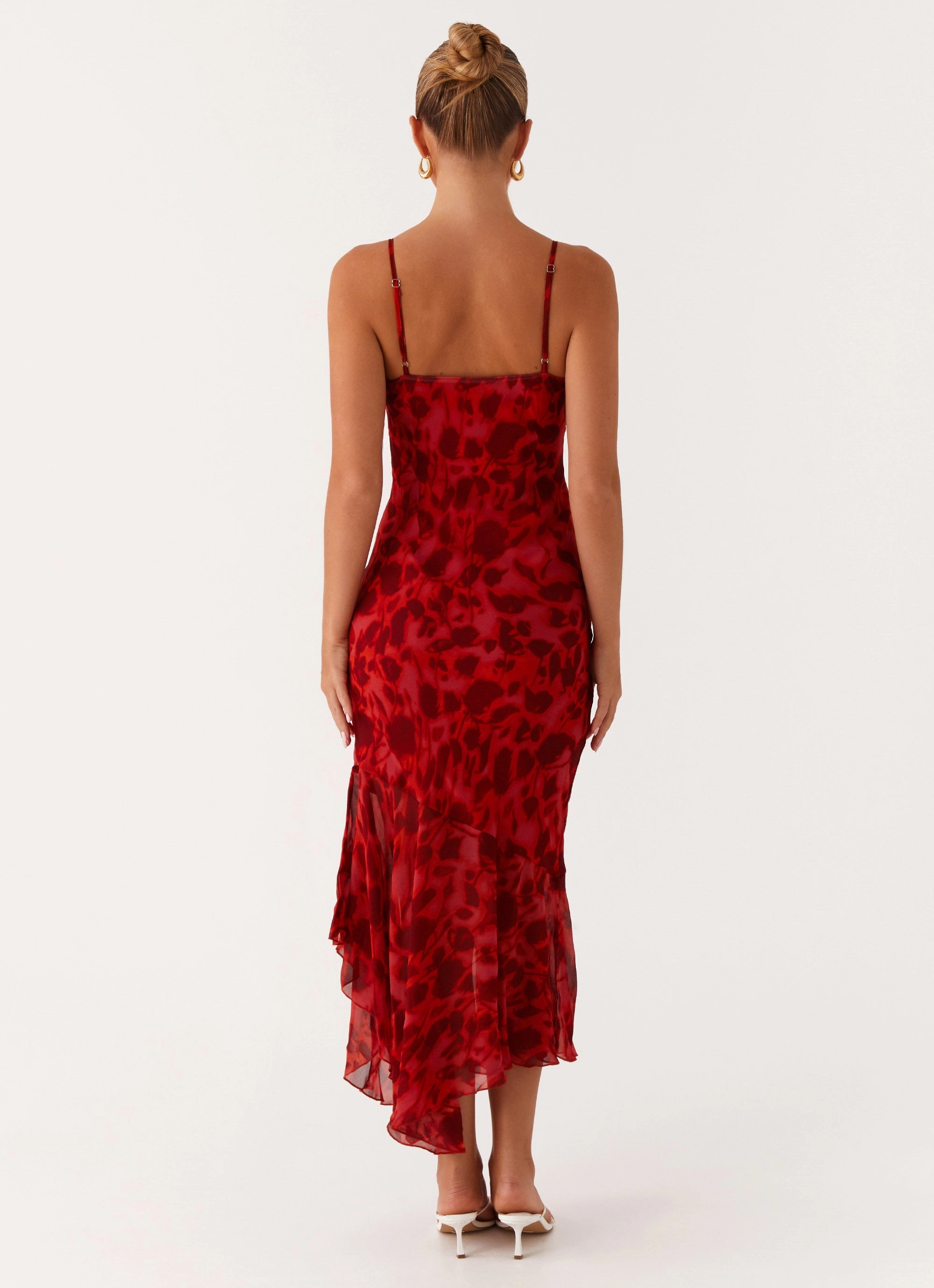 Sally Midi Dress - Deep Red Floral Light Base
