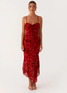 Vibrant Style LightweightMaterial Sally Midi Dress - Deep Red Floral