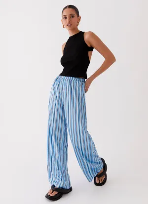 Clean Cut Salta Satin Pants - Blue Stripe