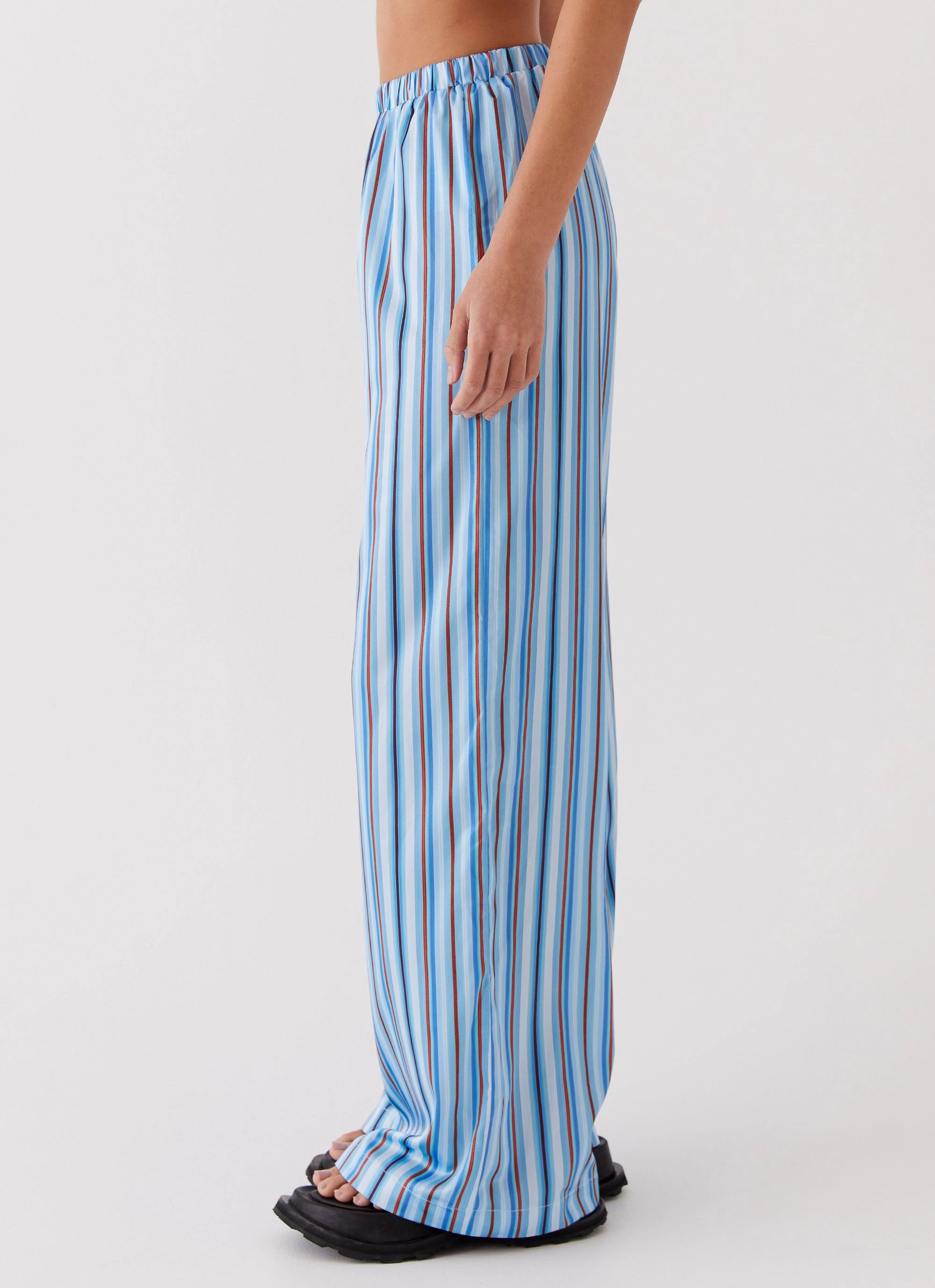 Chic Design Tailored Fit Salta Satin Pants - Blue Stripe