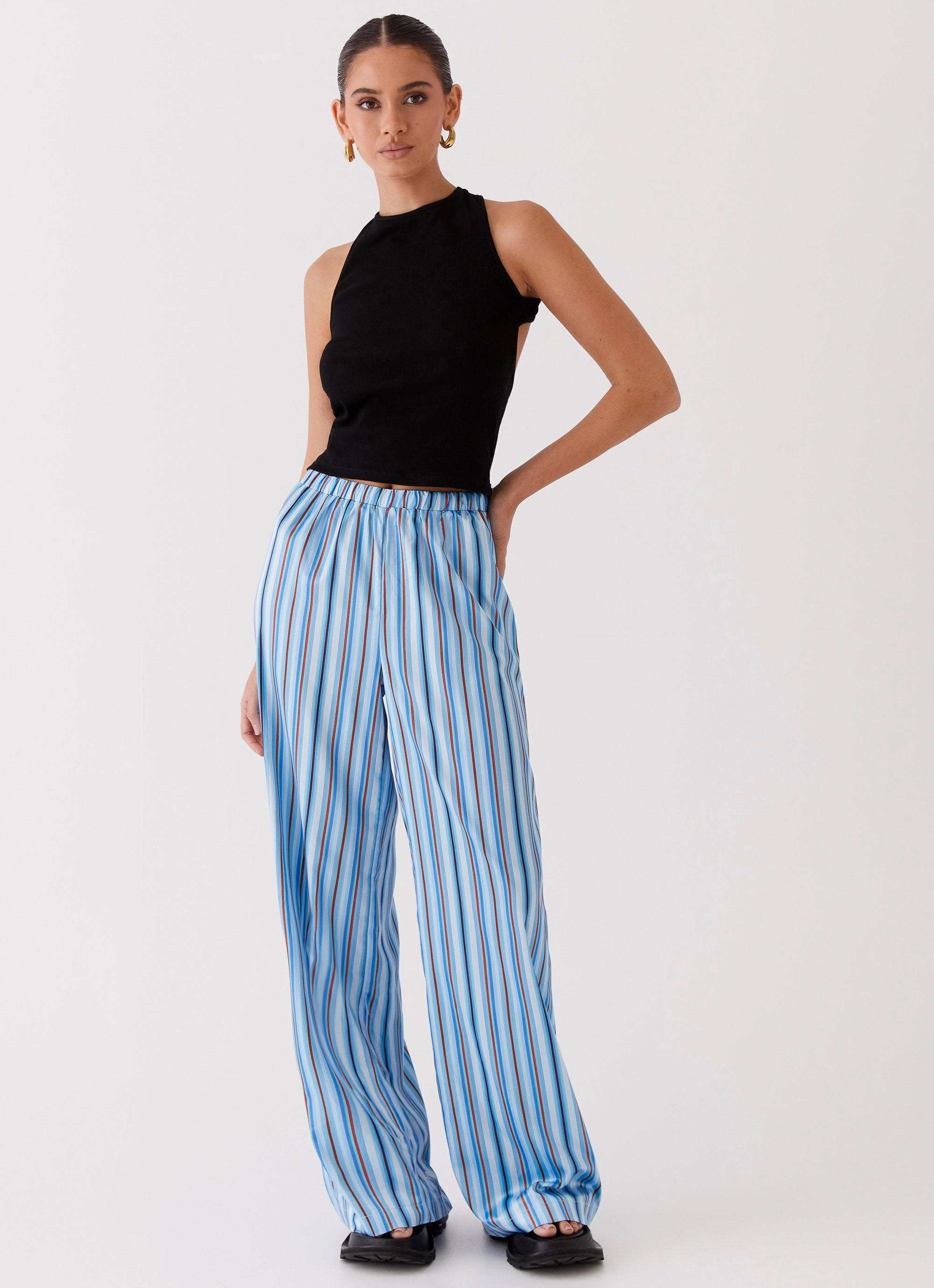 Ultra Soft Blend Effortless Comfort Salta Satin Pants - Blue Stripe