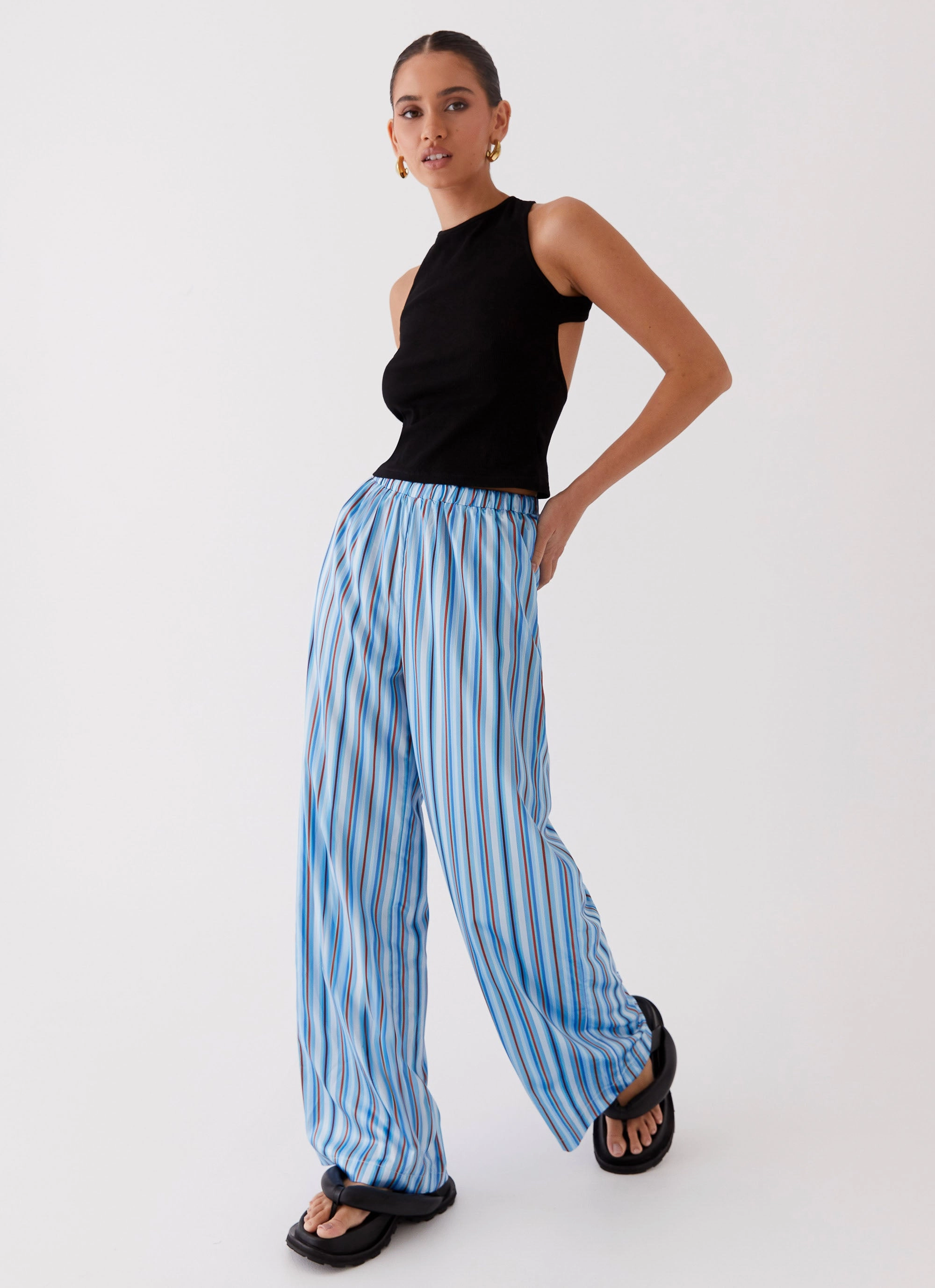Clean Cut Salta Satin Pants - Blue Stripe