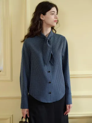 Compression Fit ReflectiveAccents Samantha Checkered Button-Front Tie Blouse