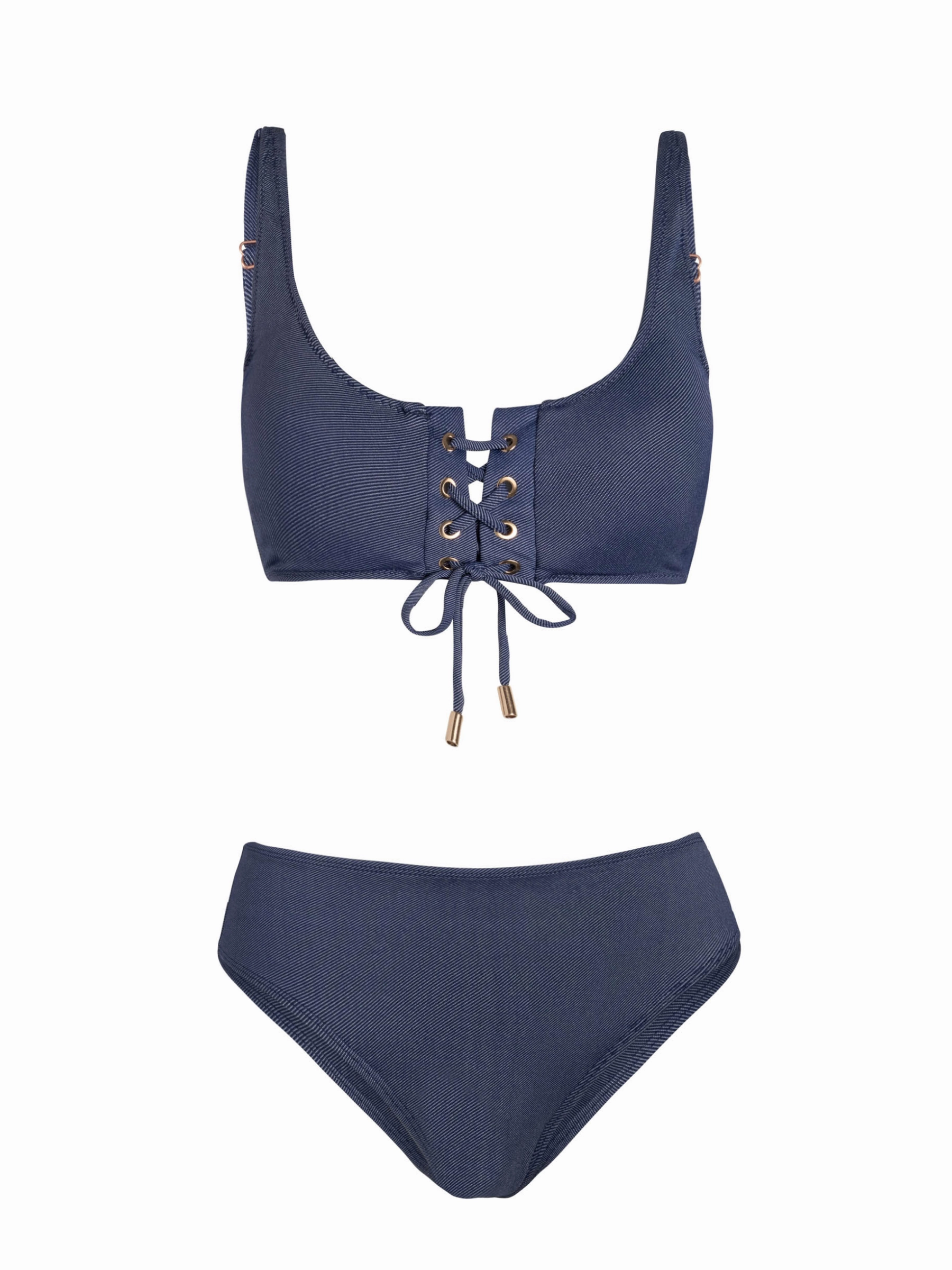 Mesh Backed Lining Samara Top   Classic Midrise Bottom In Indigo Twill