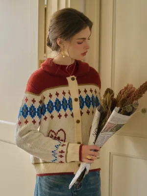 Samira Vintage Lapel SR Exclusive Design Rose Jacquard Fair Isle Cardigan Ergonomic Fit Design