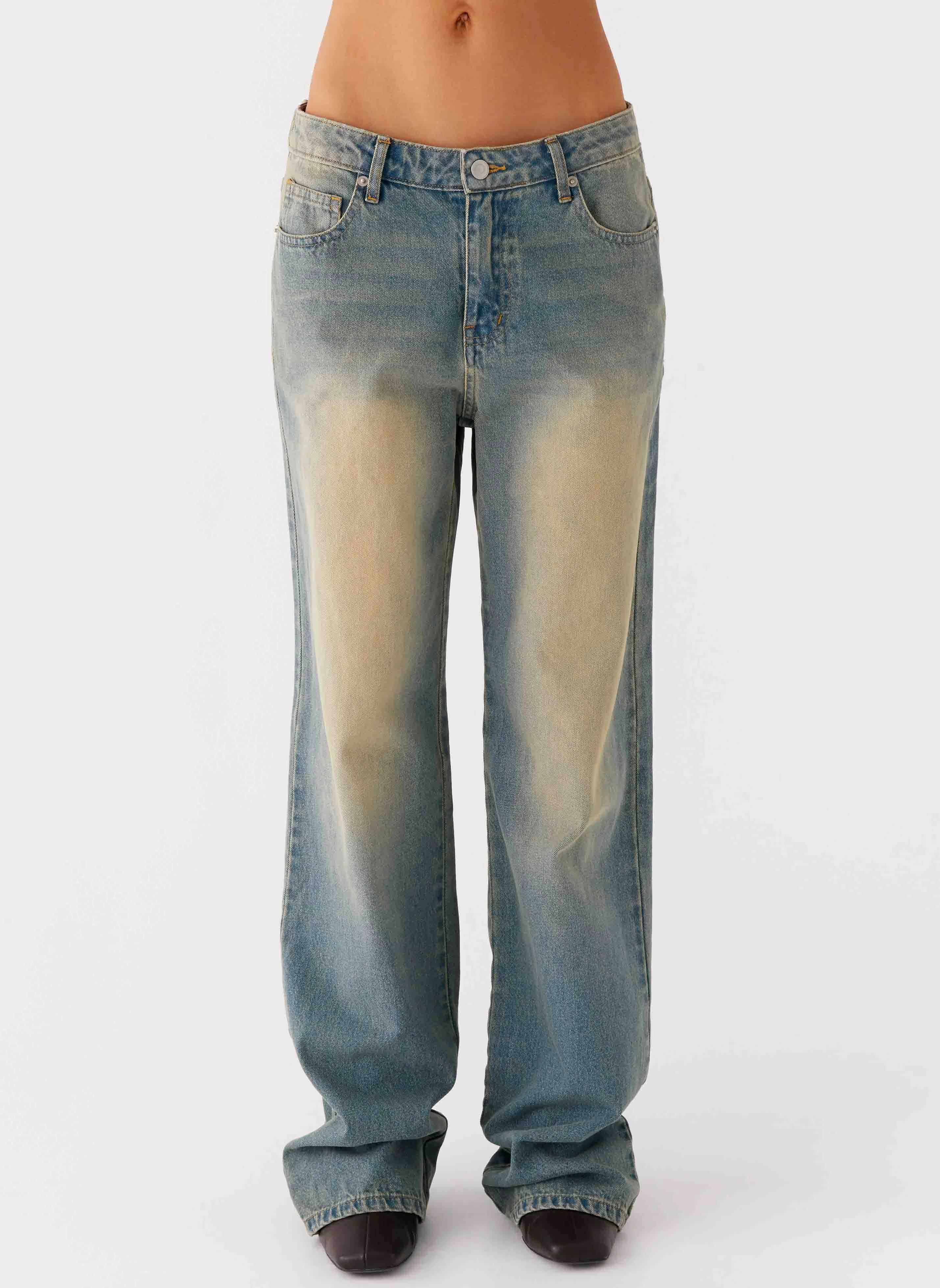 Casual Solution Flexible Knee Panels San Diego Straight Leg Jeans - Blue Wash