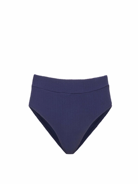 Seaside Escape Colorfast Material Hi Leg Hi Waist Bottom In Navy Texture