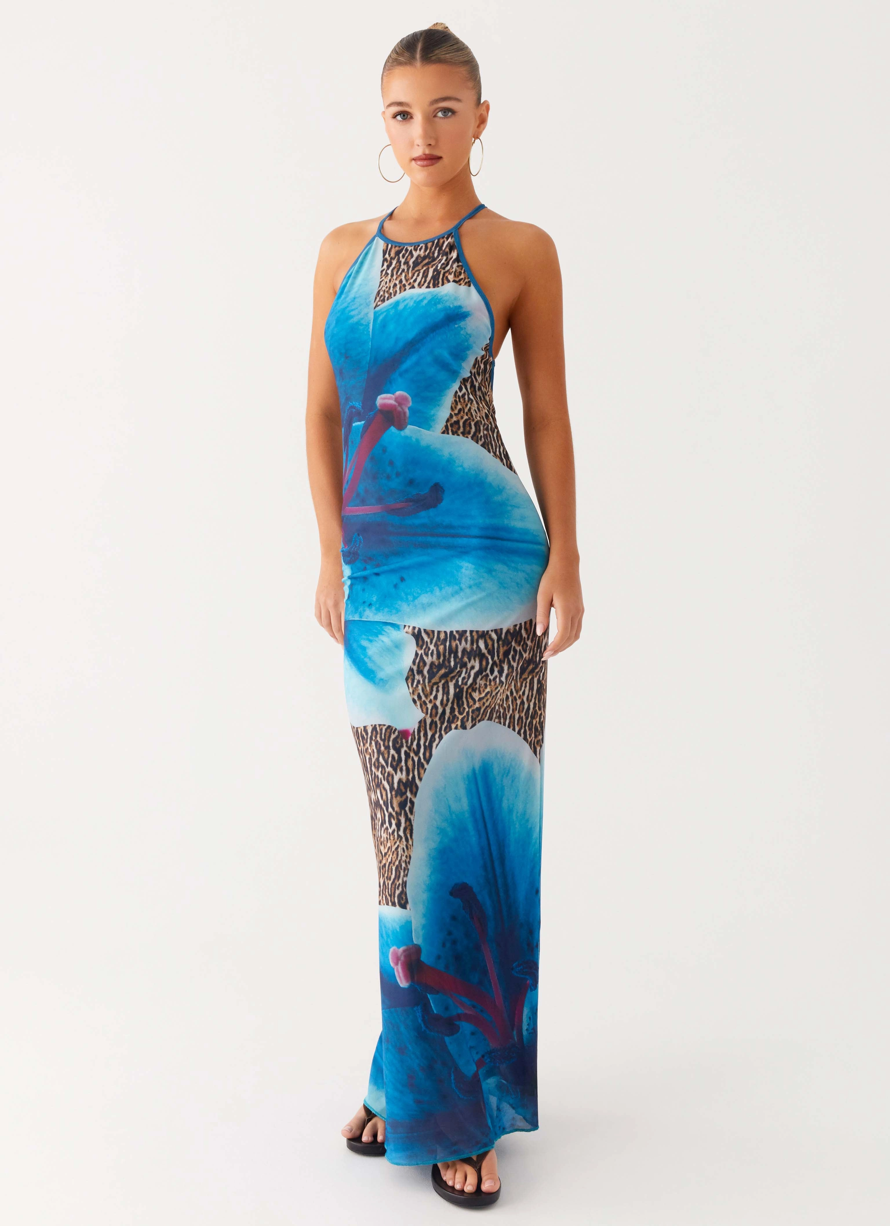 Sandy Siren Maxi Dress - Cheetah Floral Glam Feel