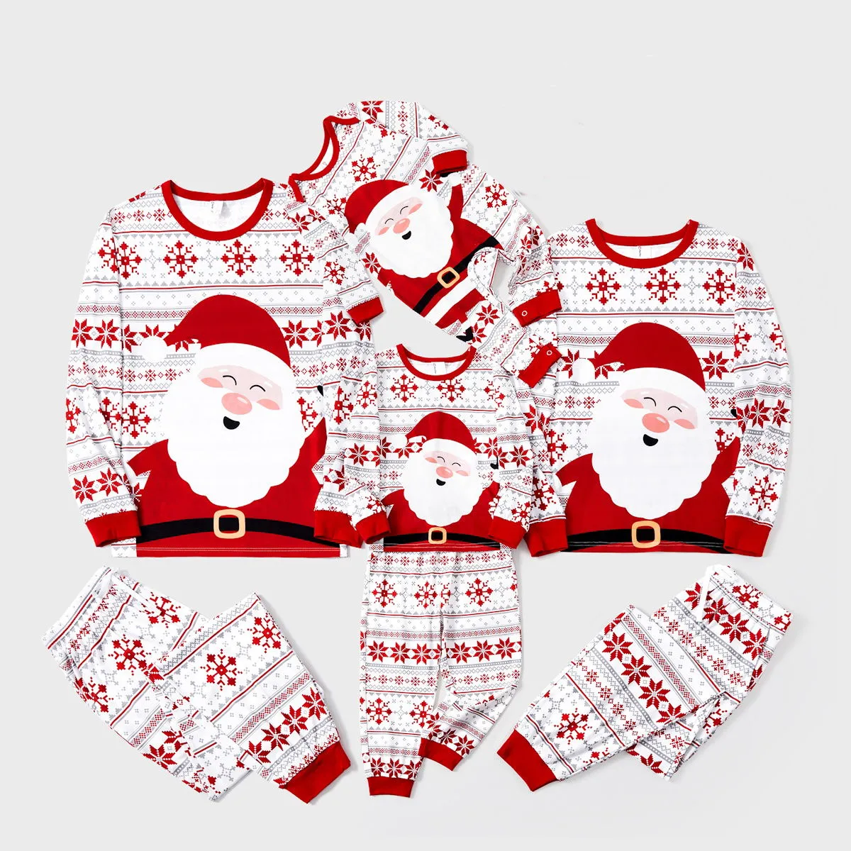 Santa Claus Pajamas for Family Father Santa Hat Belt Snowflake Print