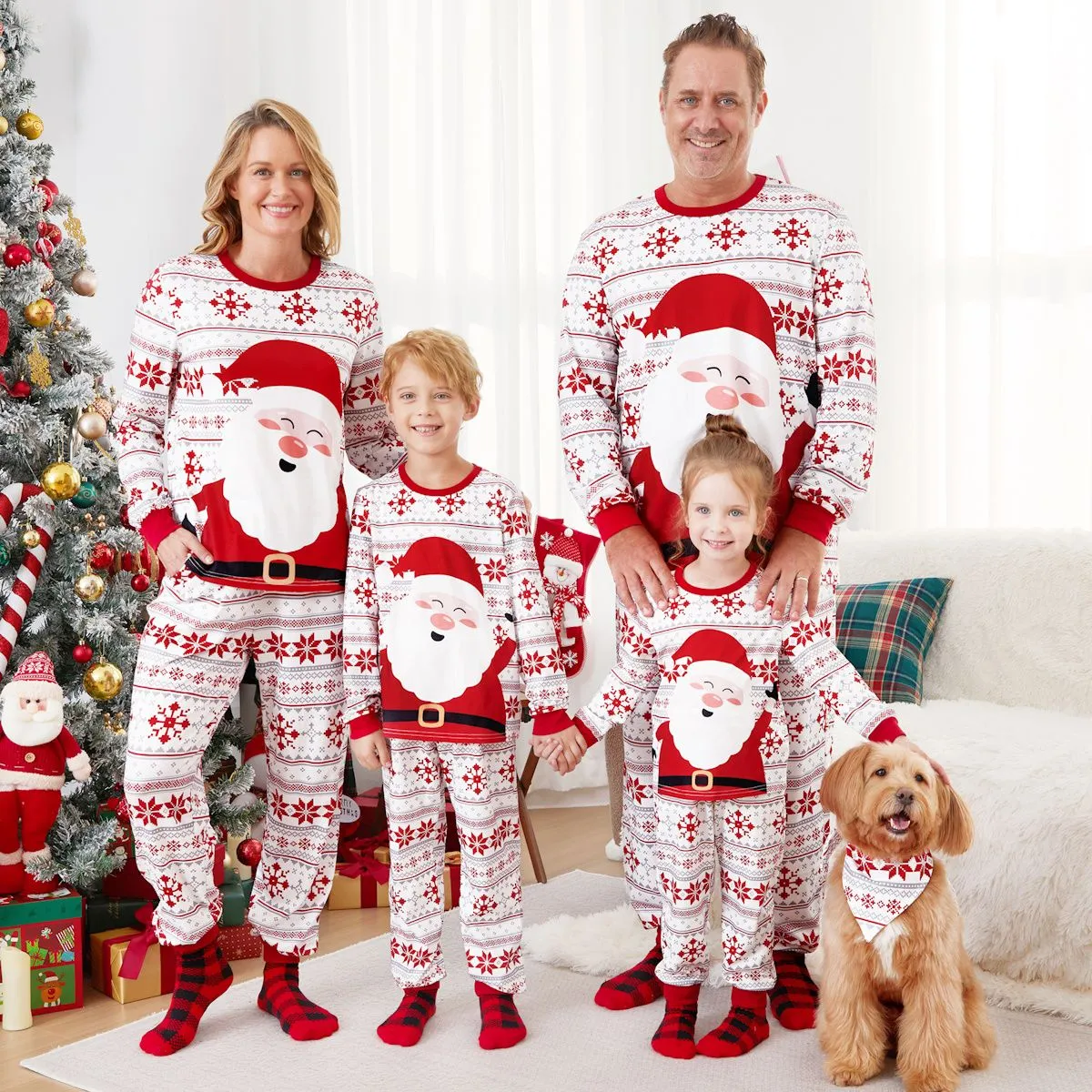 Santa Claus Pajamas for Family Father Santa Hat Belt Snowflake Print