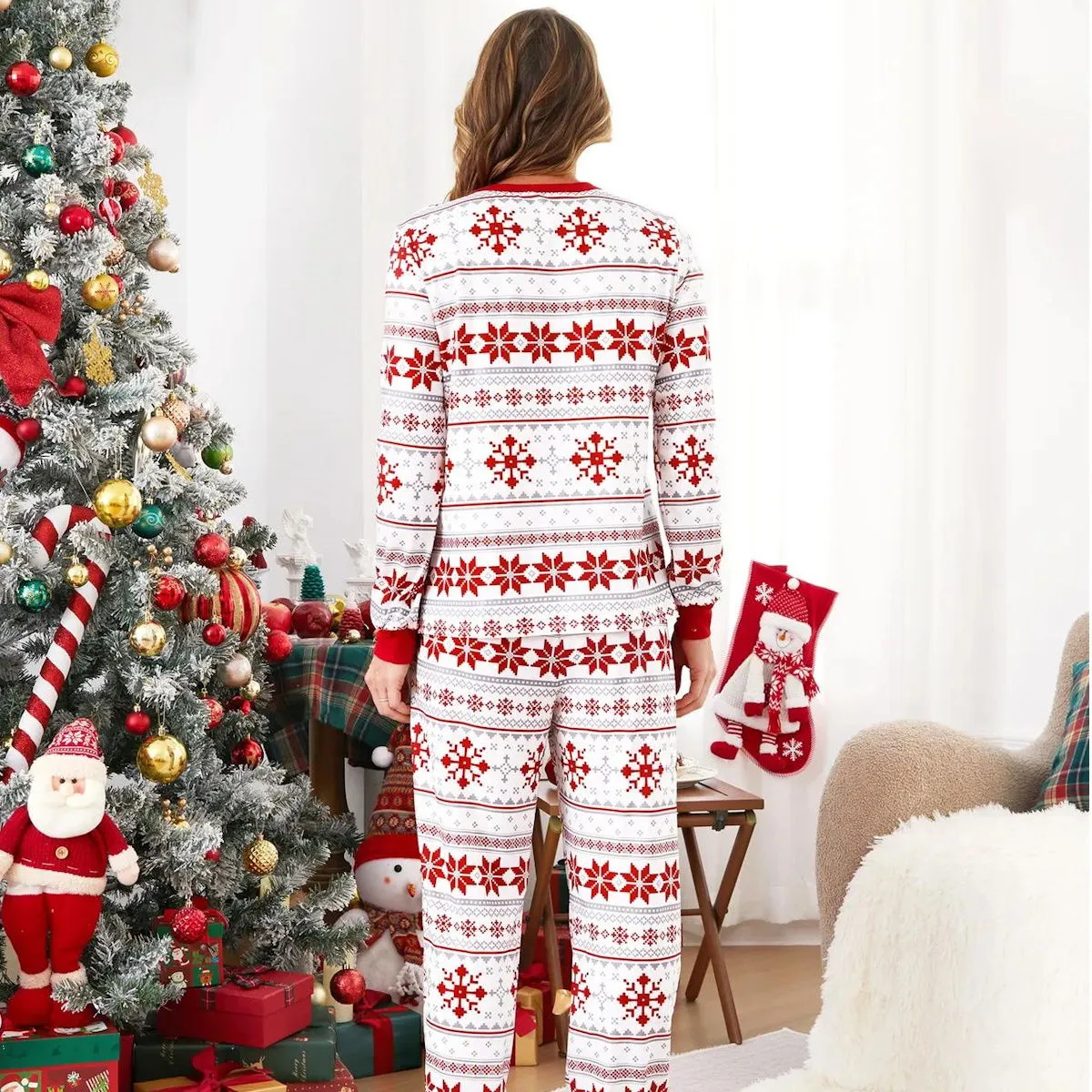 Santa Claus Pajamas for Family Father Santa Hat Belt Snowflake Print