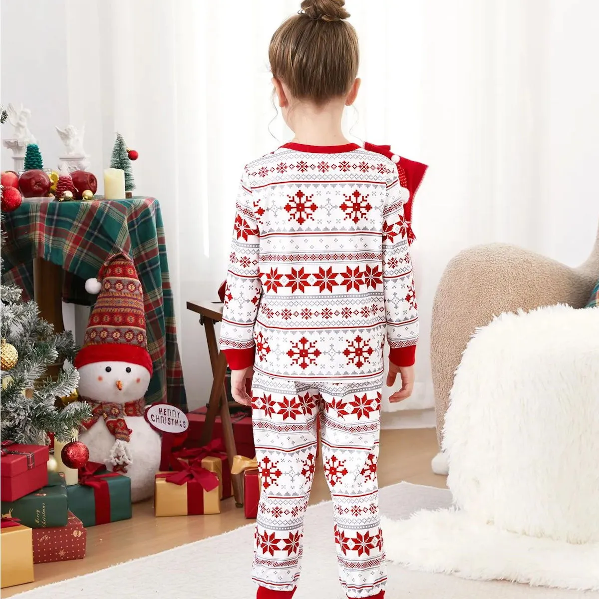 Santa Claus Pajamas for Family Father Santa Hat Belt Snowflake Print