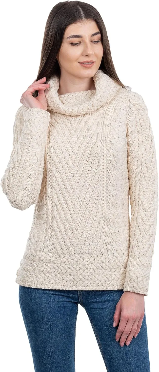 SAOL Ladies Turtleneck Ribbed Irish Cable Knit Sweater