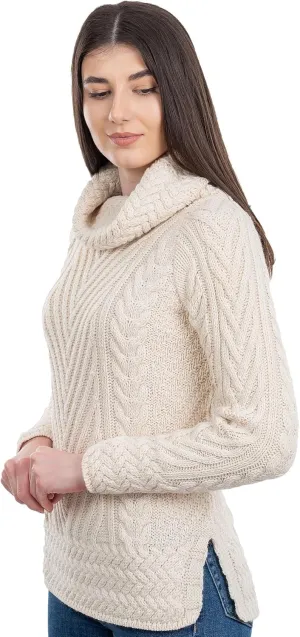 SAOL Ladies Turtleneck Ribbed Irish Cable Knit Sweater
