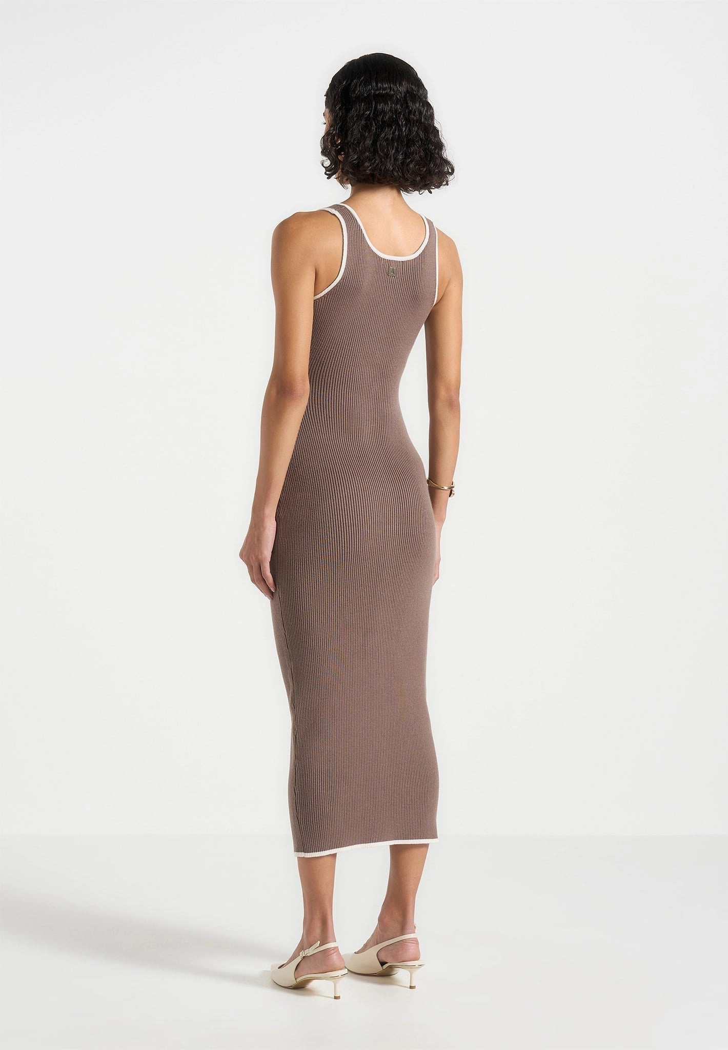 Daphne - Rib Knit Contrast Midaxi Dress - Brown/Cream Light Motion Neutral Tones