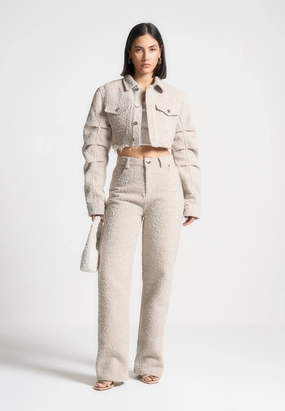 Sara - Boucle Straight Leg Jeans - Beige Quick Wash