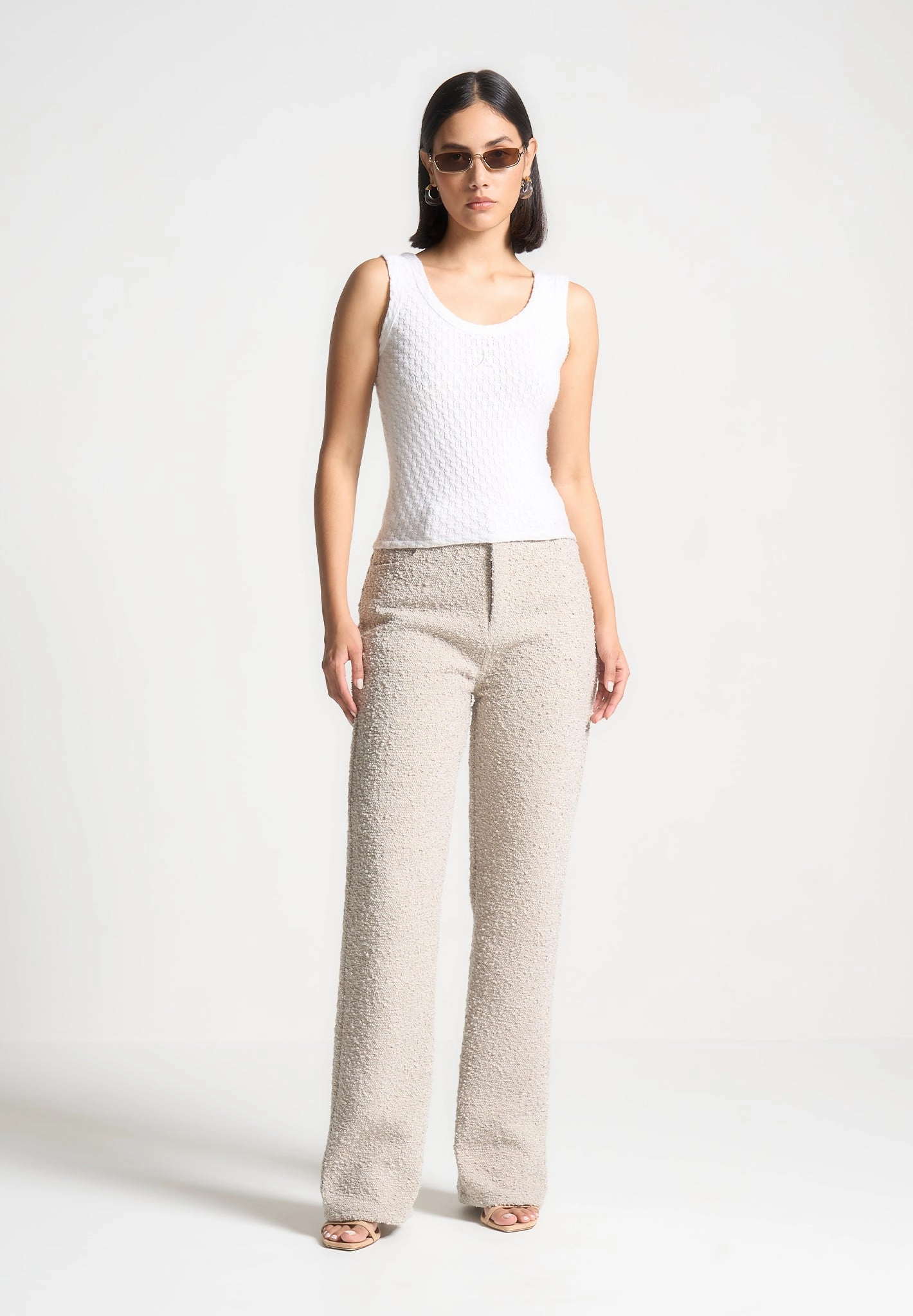 Sara - Boucle Straight Leg Jeans - Beige Morning Stroll Evening Stroll Trend Setter Party Look Classic Wear
