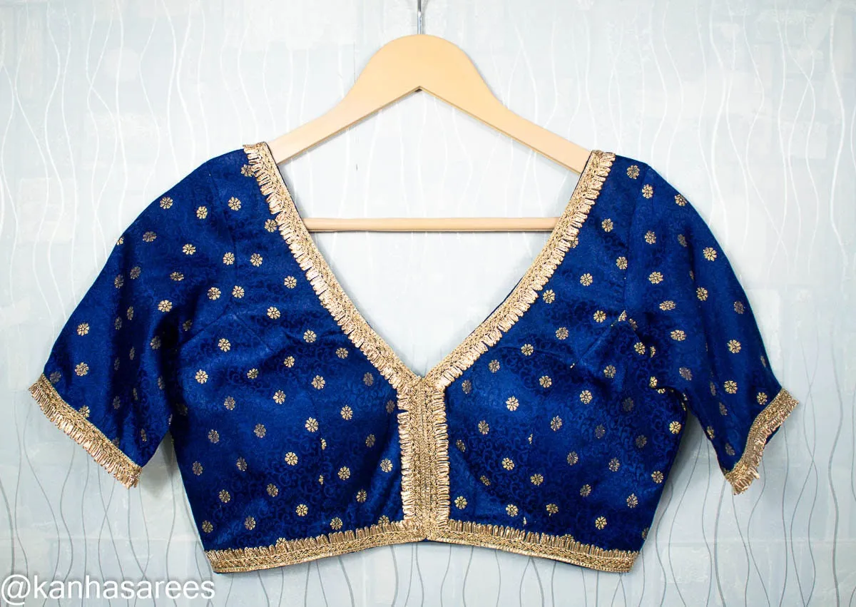 Saree Blouse Handmade Indian Wedding Blouse in Brocade Silk with Lace Trim - Customizable Sizes Available