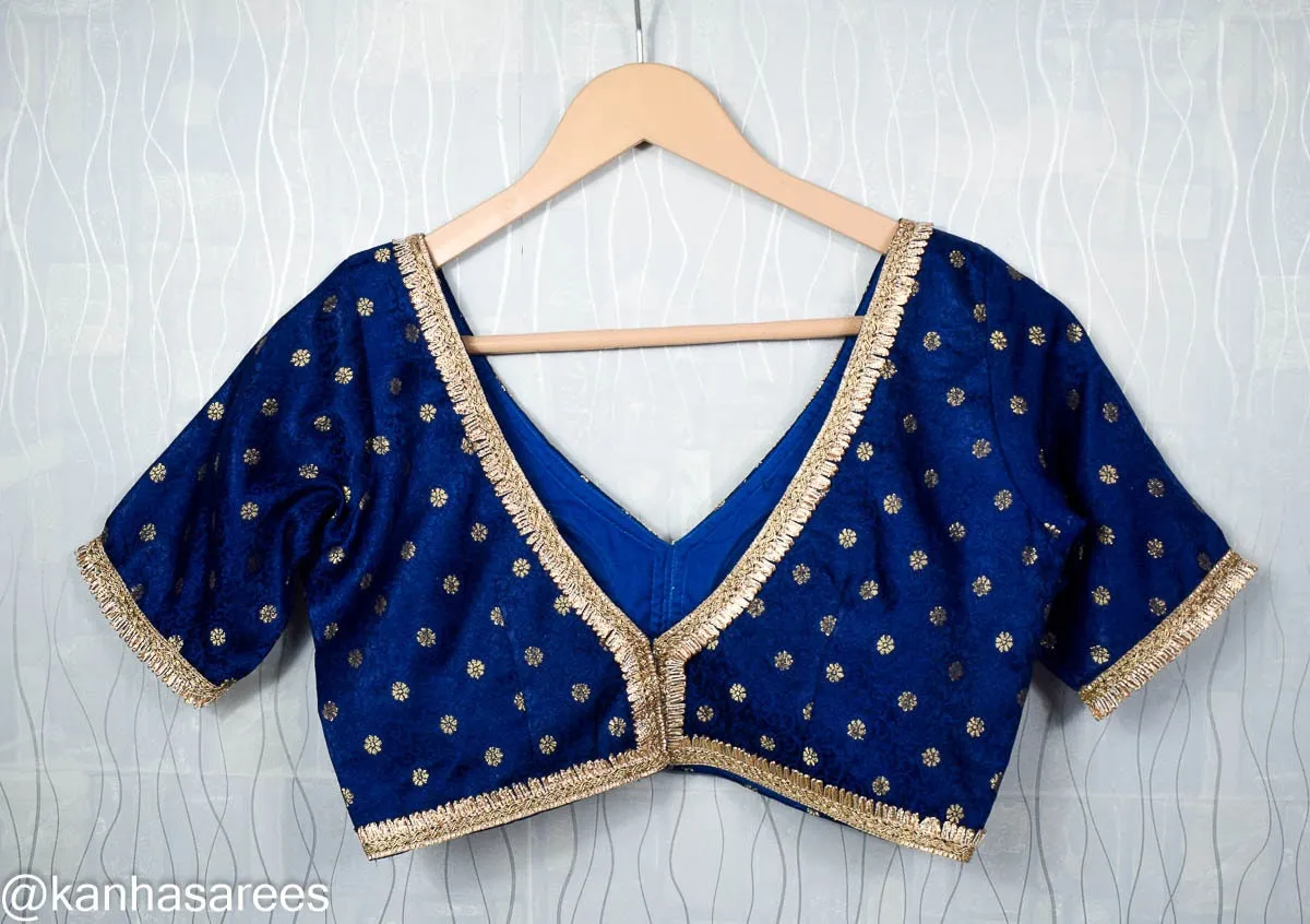 Saree Blouse Handmade Indian Wedding Blouse in Brocade Silk with Lace Trim - Customizable Sizes Available