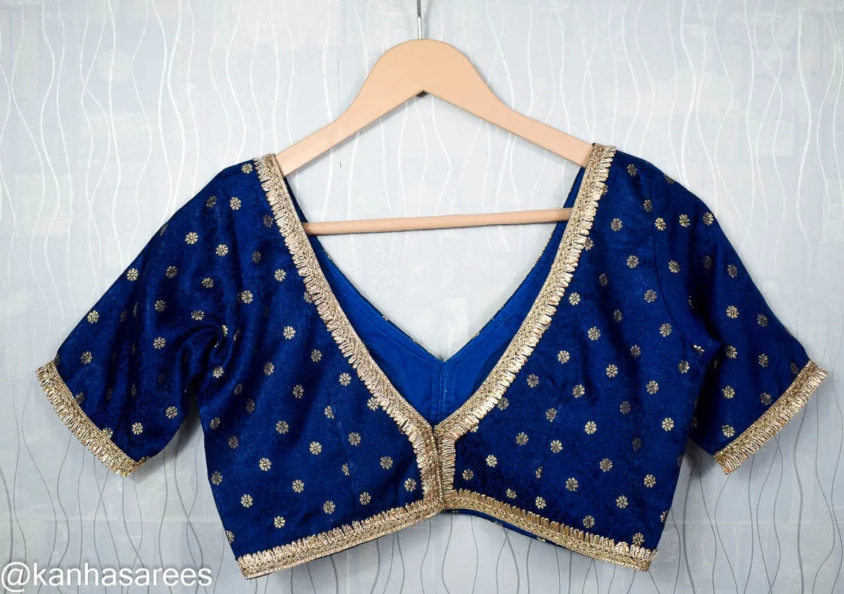 Saree Blouse Handmade Indian Wedding Blouse in Brocade Silk with Lace Trim - Customizable Sizes Available