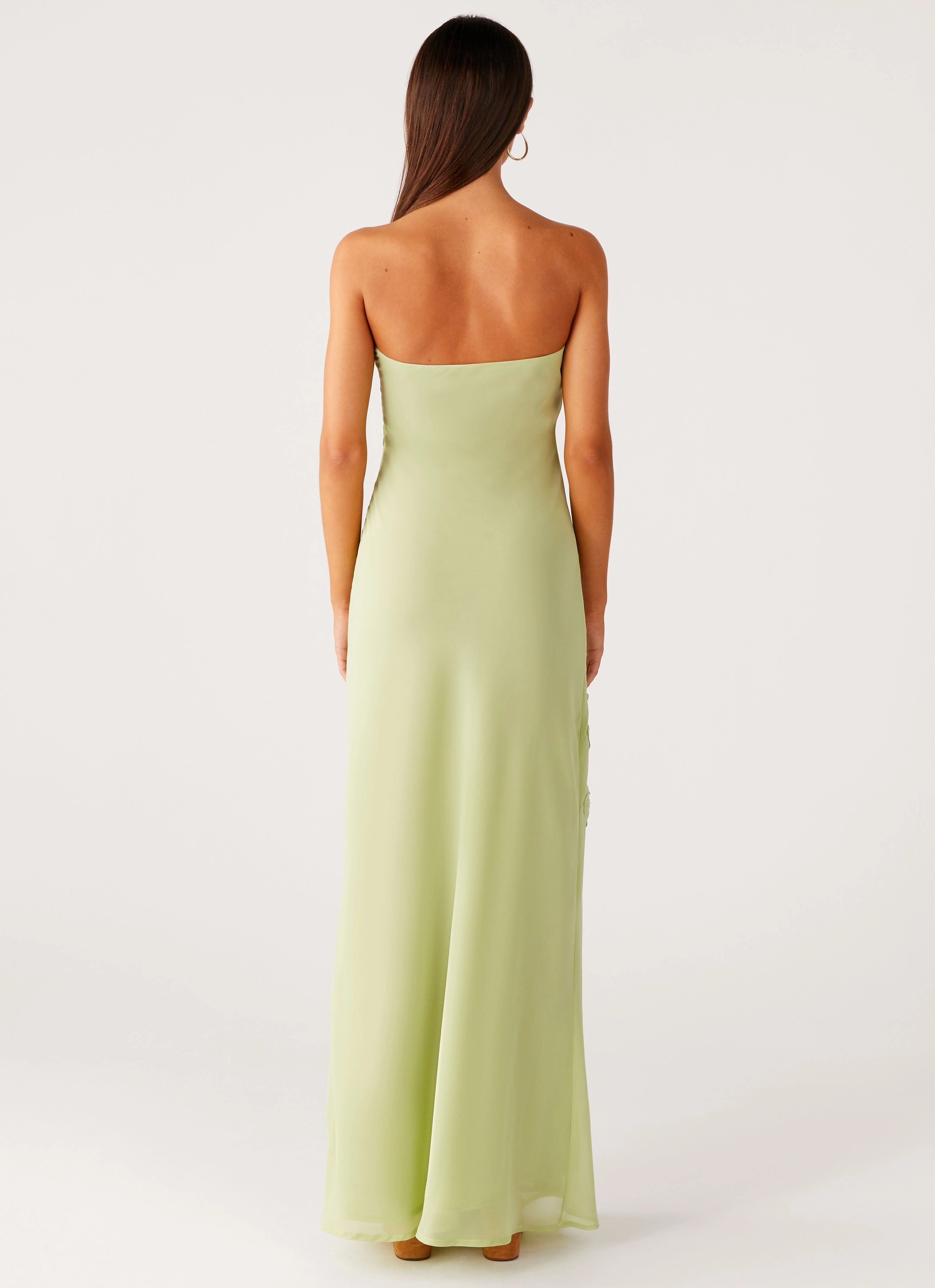 Office Cool Crinkle Effect Sassafras Beaded Flower Strapless Maxi Dress - Lime