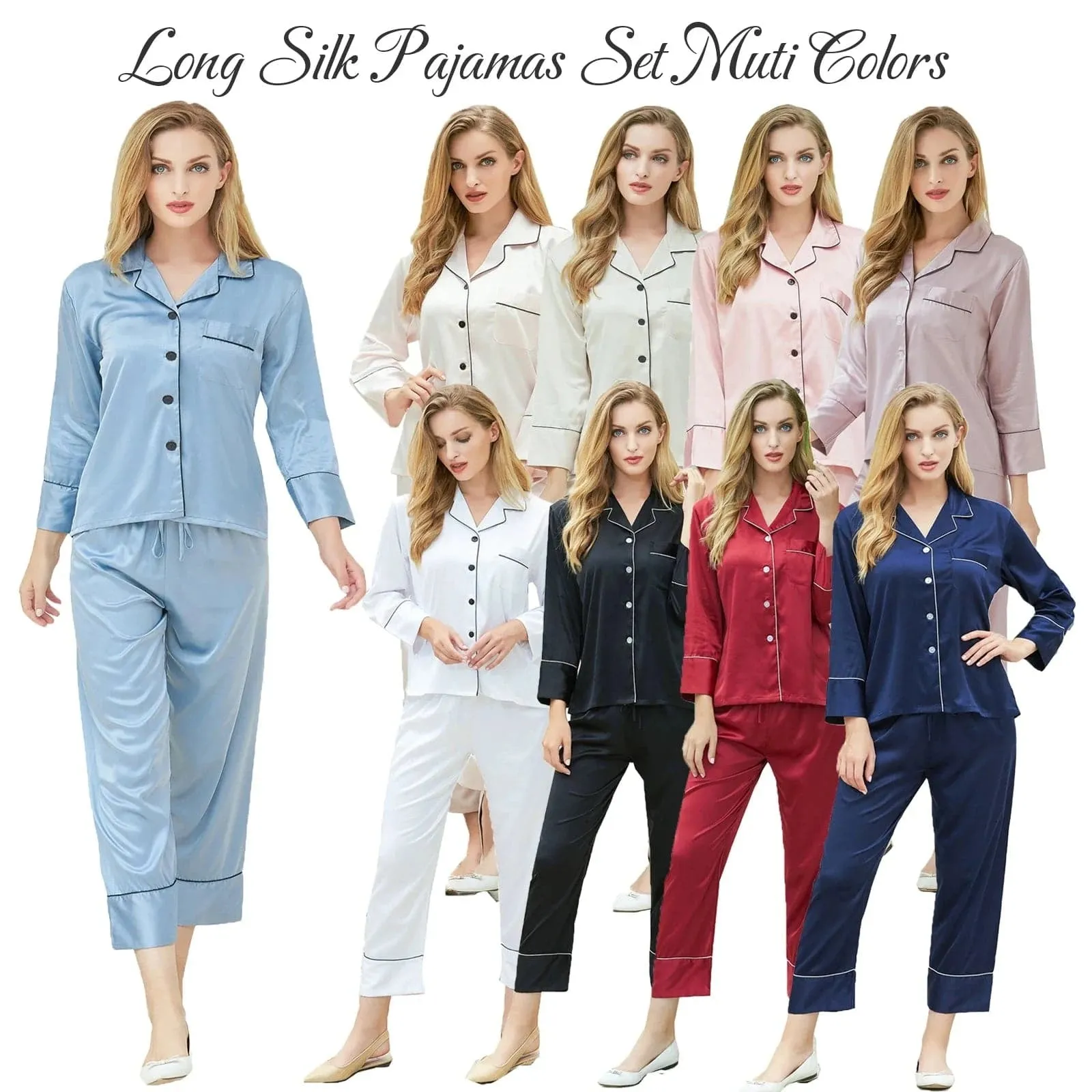 Satin Bride & Bridesmaid Pajama Set - Custom Long Sleeve Silk Pajamas