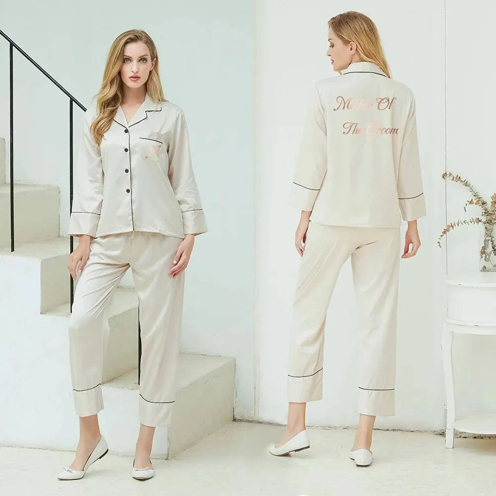 Satin Bride & Bridesmaid Pajama Set - Custom Long Sleeve Silk Pajamas
