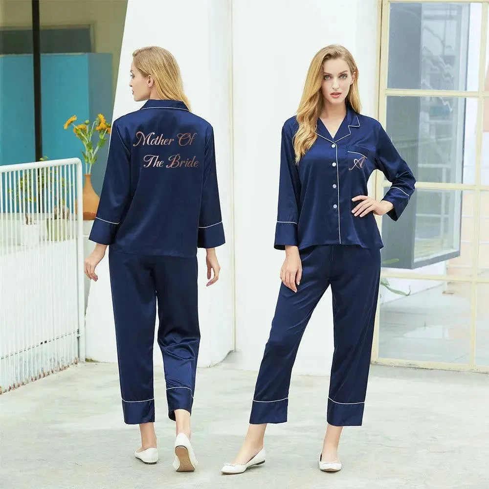 Satin Bride & Bridesmaid Pajama Set - Custom Long Sleeve Silk Pajamas