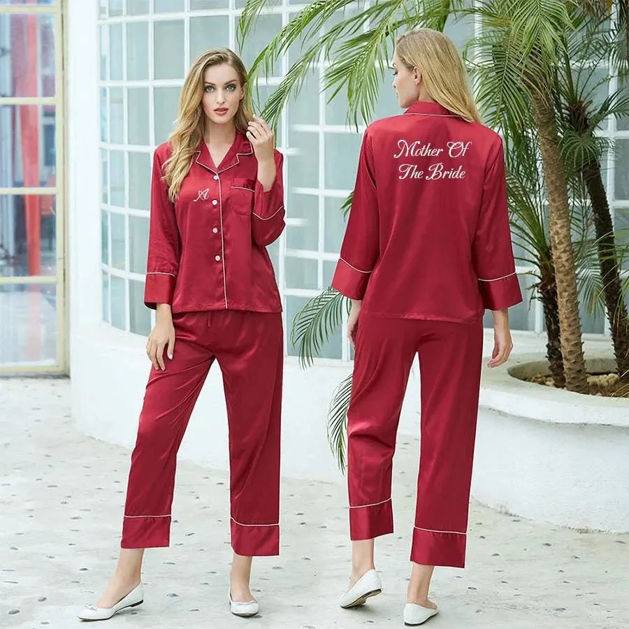 Satin Bride & Bridesmaid Pajama Set - Custom Long Sleeve Silk Pajamas