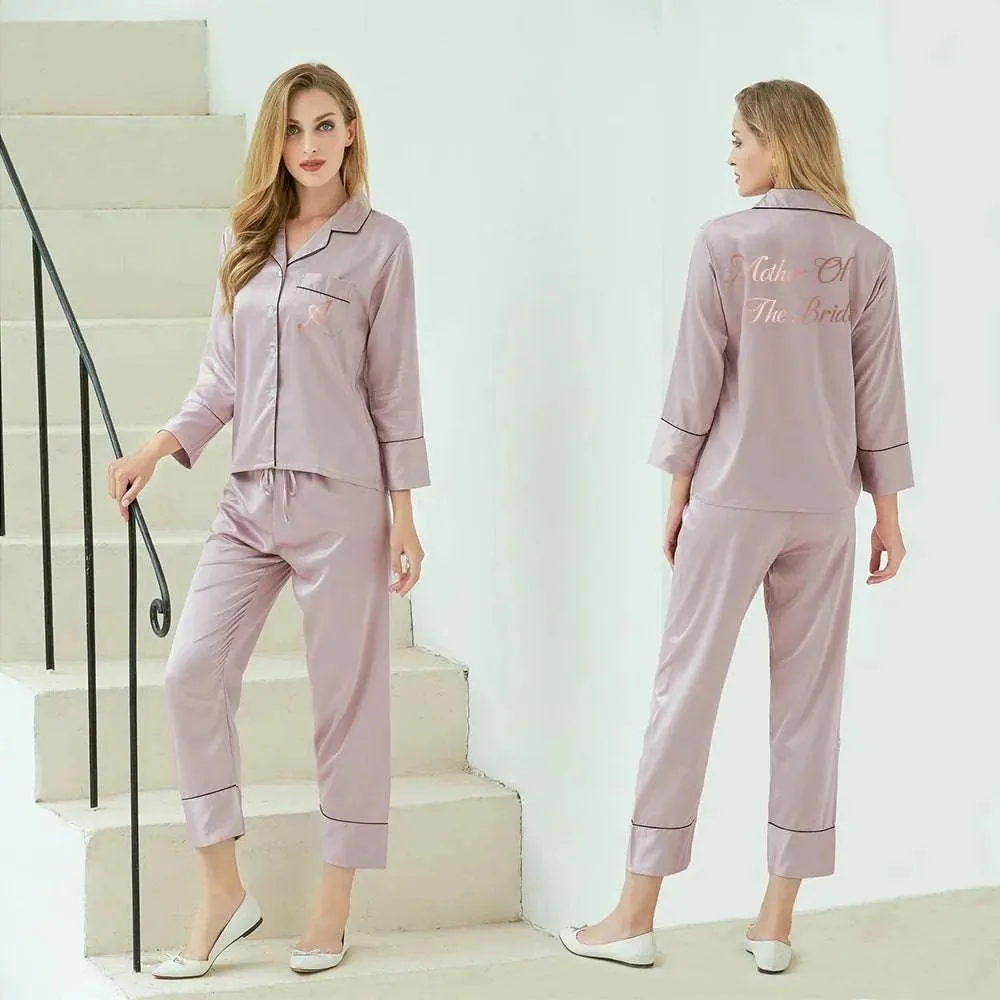 Satin Bride & Bridesmaid Pajama Set - Custom Long Sleeve Silk Pajamas
