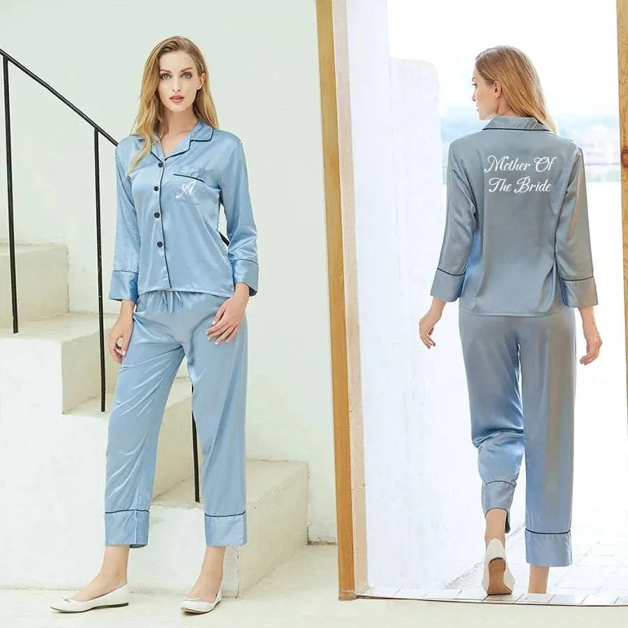 Satin Bride & Bridesmaid Pajama Set - Custom Long Sleeve Silk Pajamas