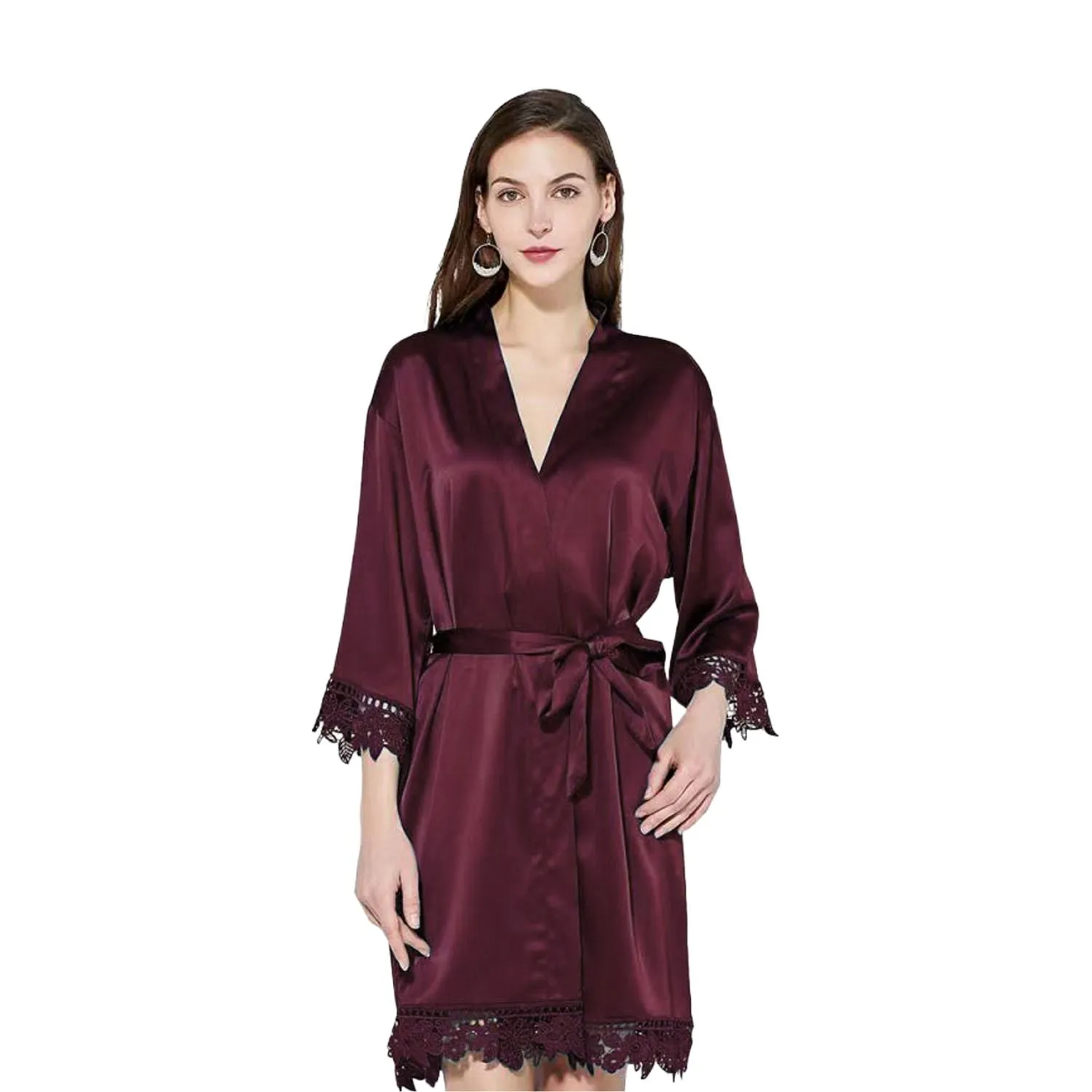 Satin Chunky Lace Bridesmaid Robes - Front Design
