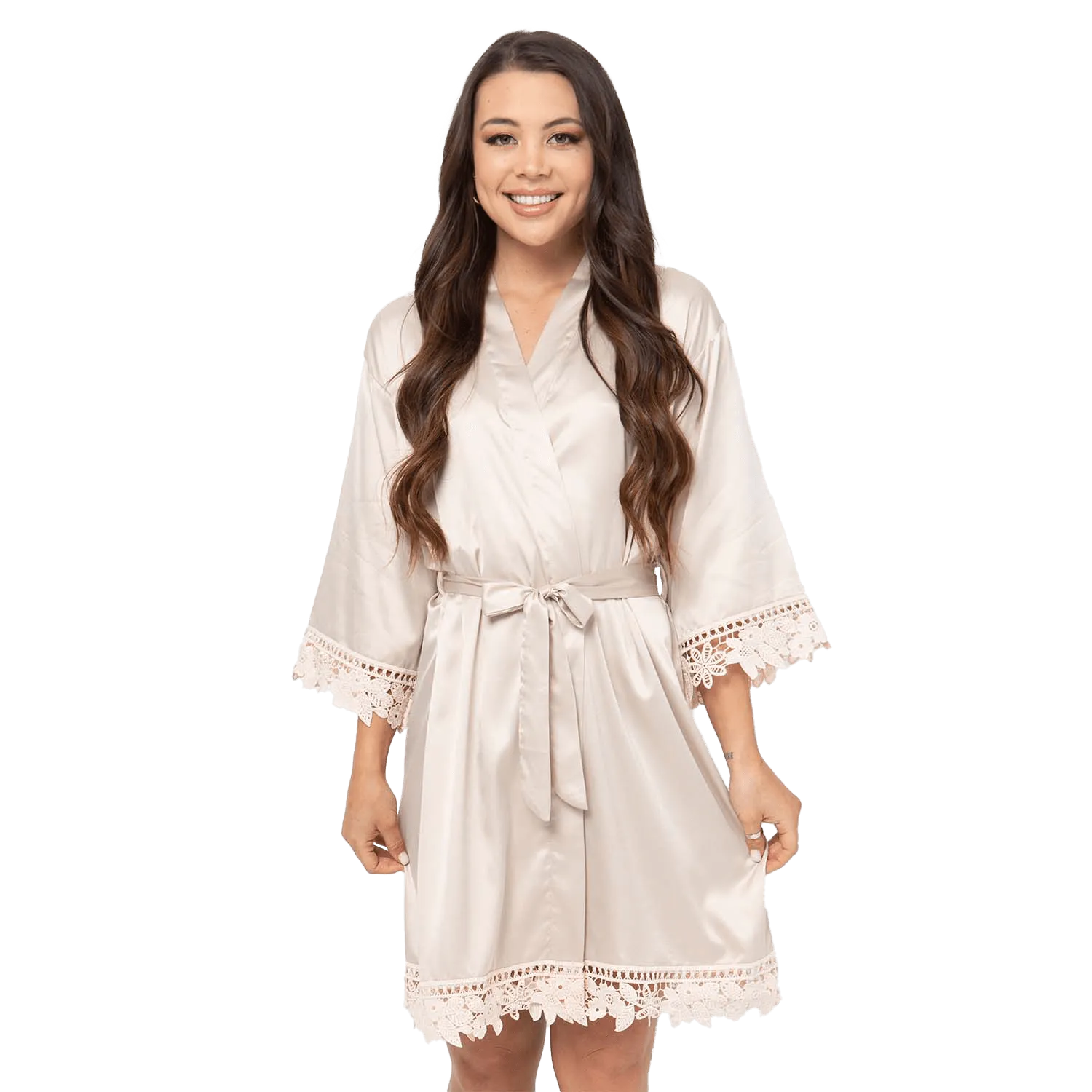 Satin Chunky Lace Bridesmaid Robes - Front Design