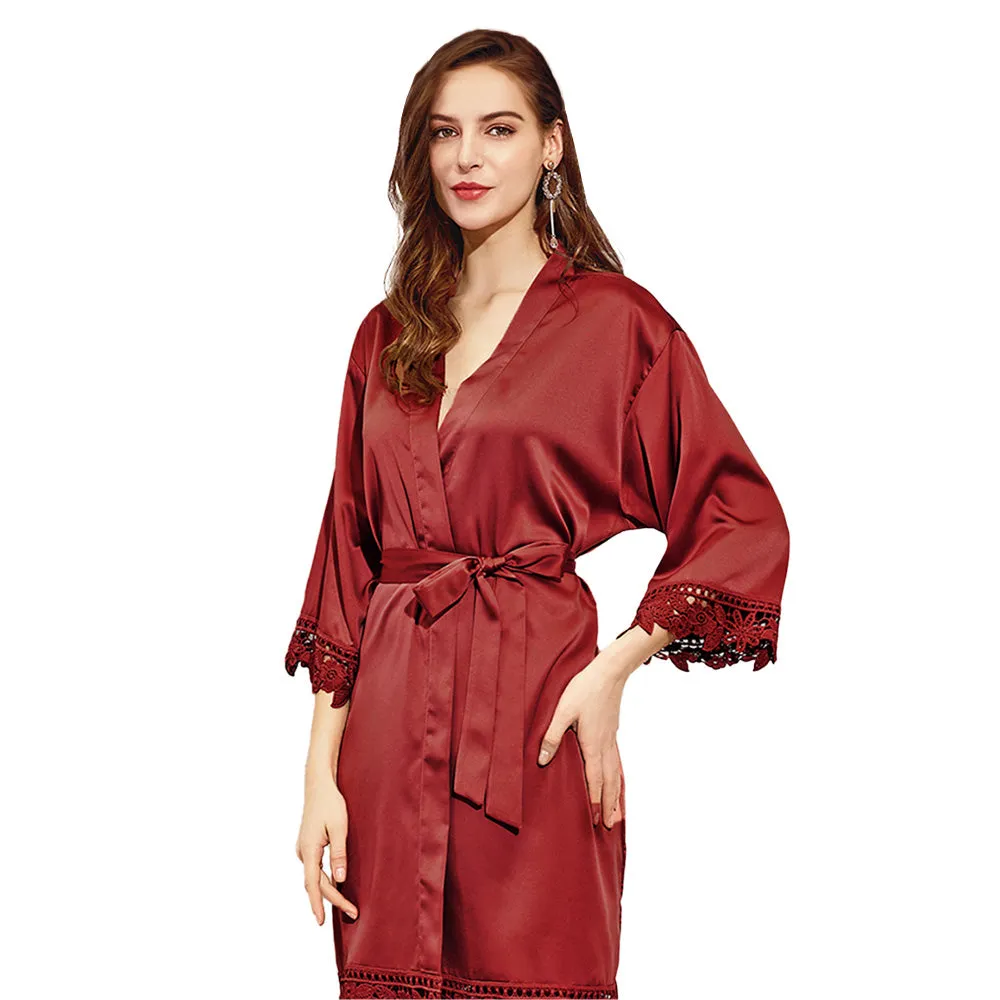 Satin Chunky Lace Bridesmaid Robes - Front Design