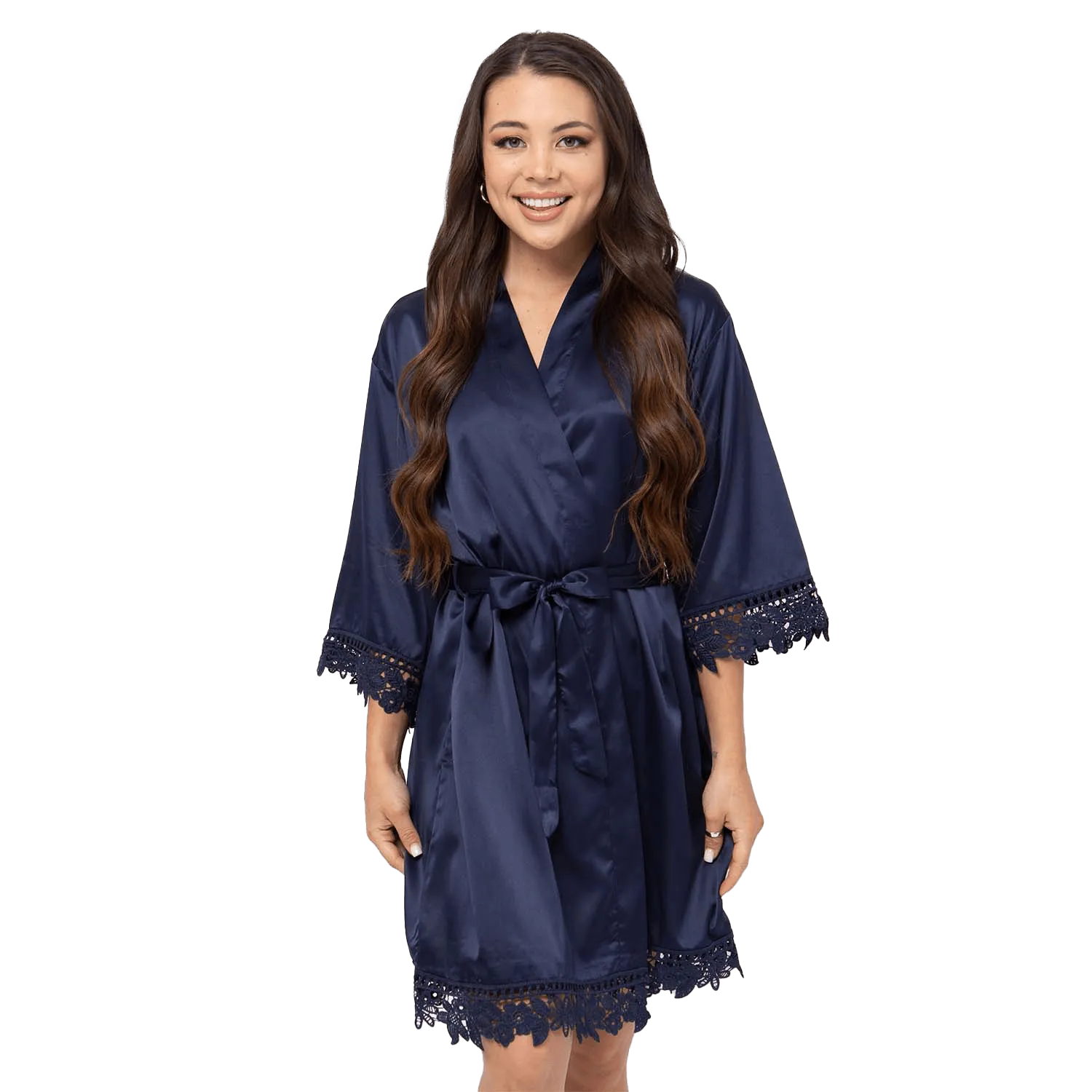 Satin Chunky Lace Bridesmaid Robes - Front Design