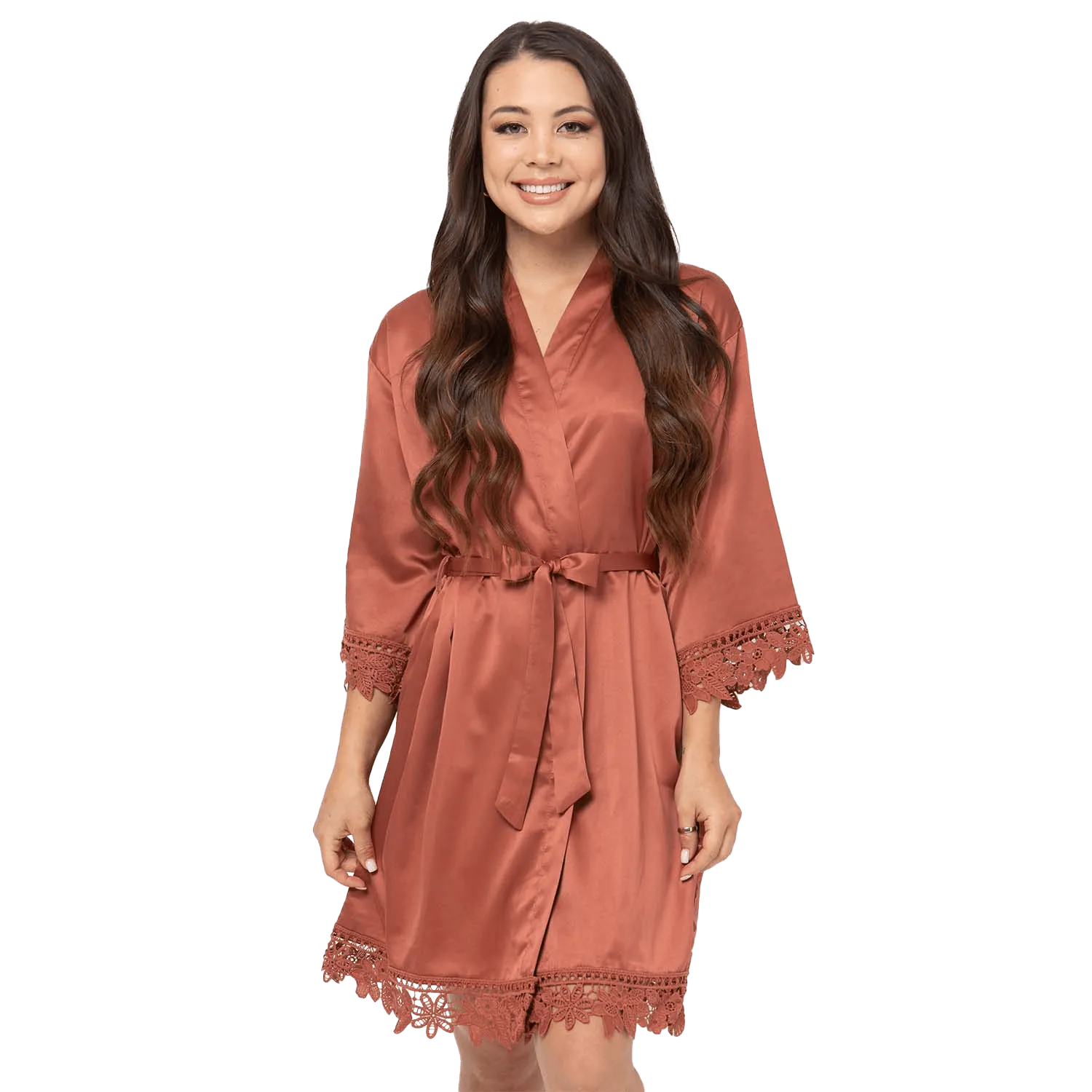 Satin Chunky Lace Bridesmaid Robes - Front Design