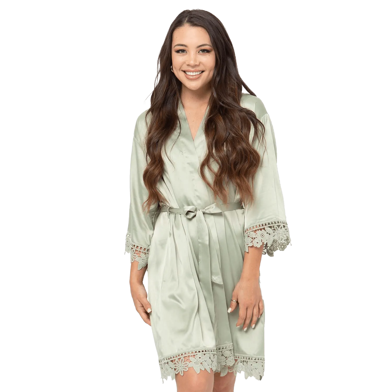 Satin Chunky Lace Bridesmaid Robes - Front Design