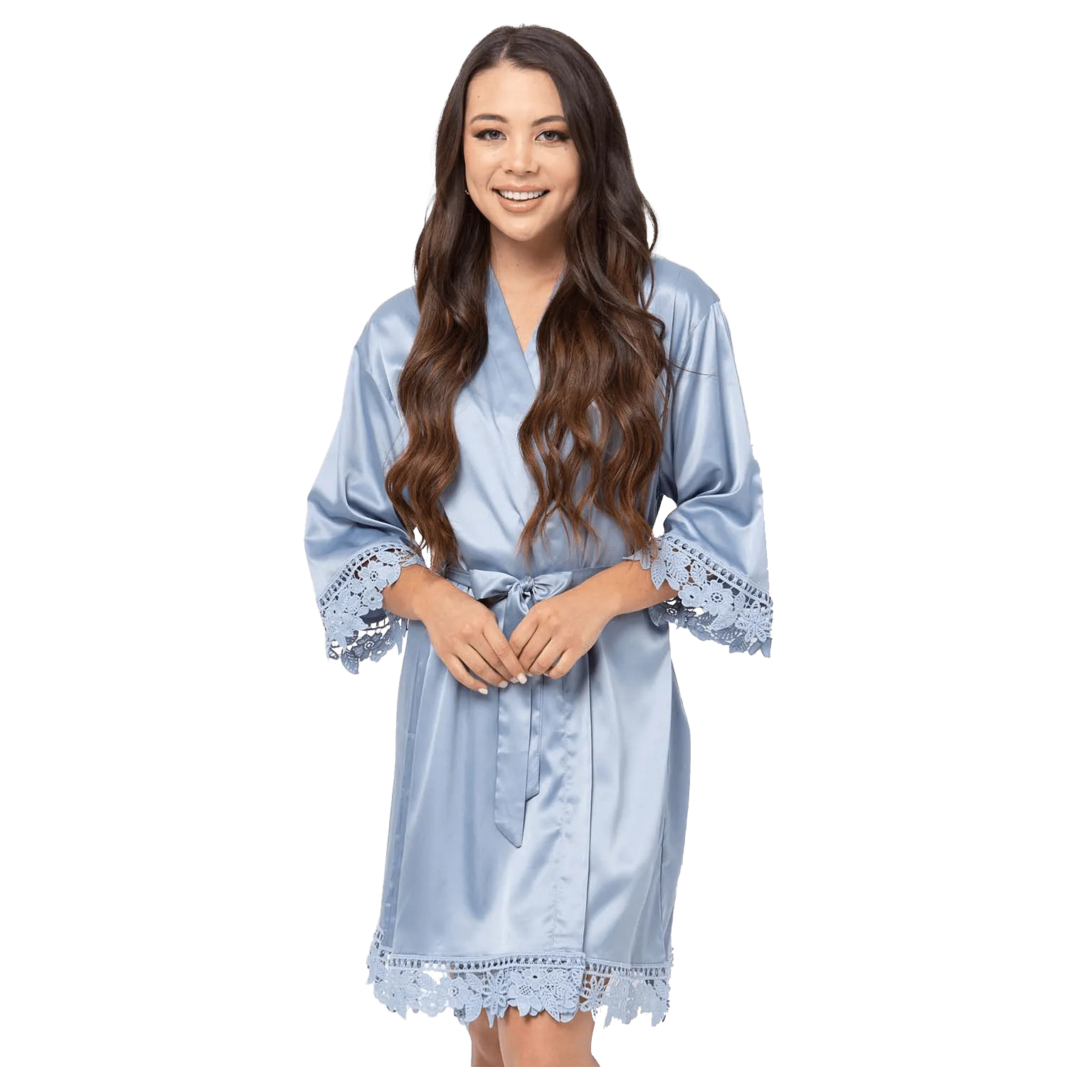 Satin Chunky Lace Bridesmaid Robes - Front Design